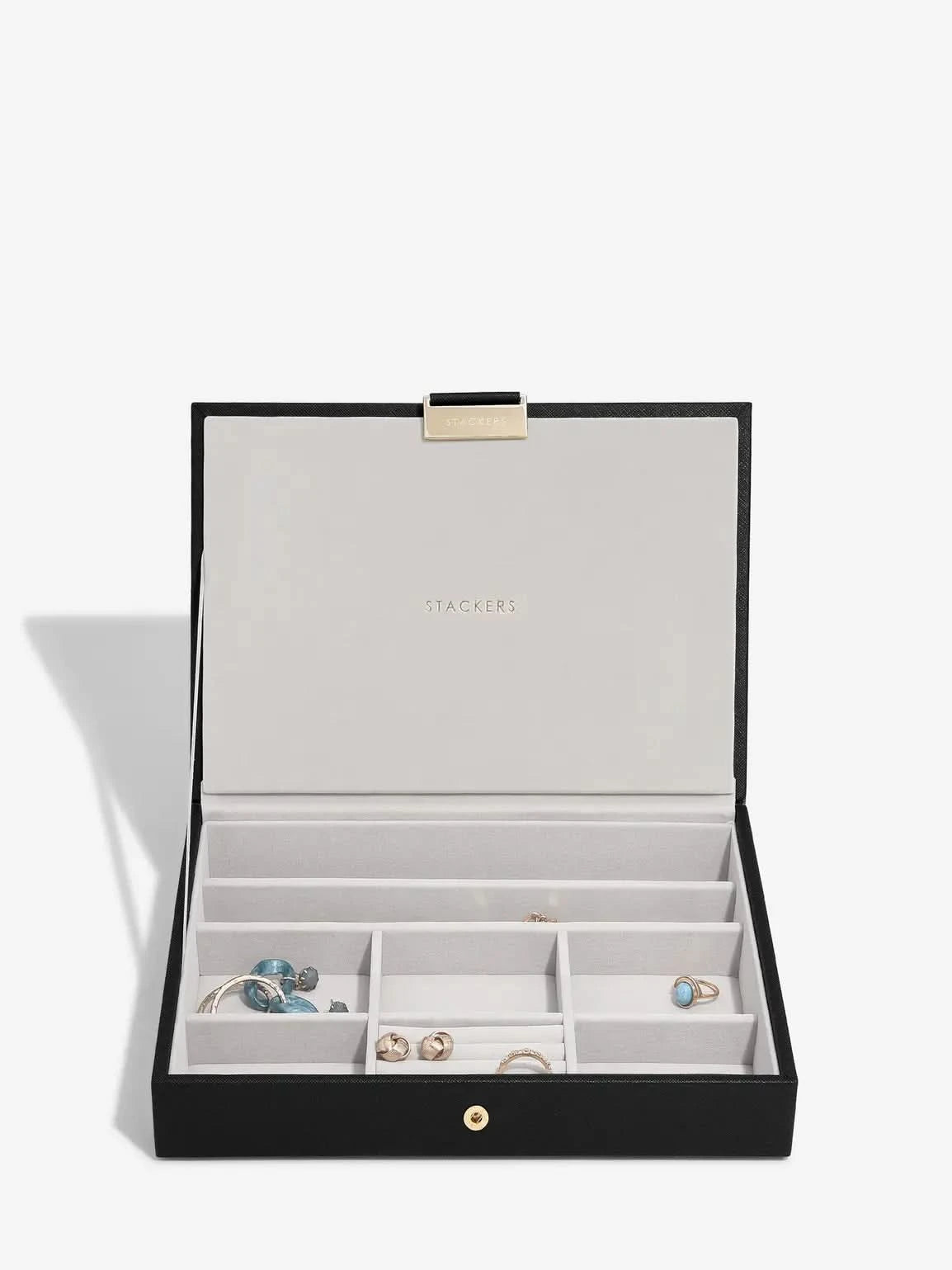 Stackers Deksel voor Klassieke Juwelendoos Zwart Raffia - Mystackers