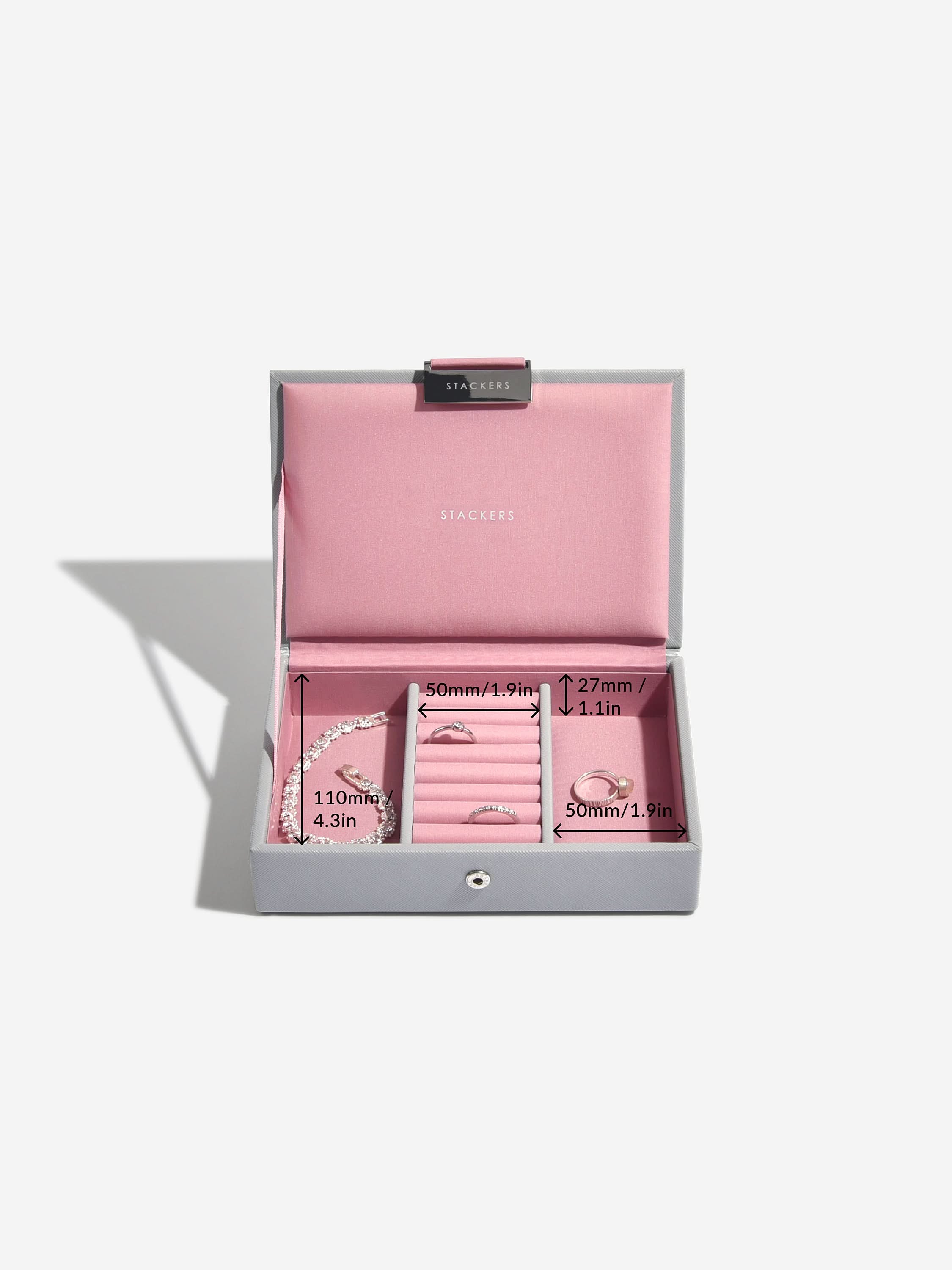 Stackers Deksel voor Mini Juwelendoos Grijs & Roze - Mystackers