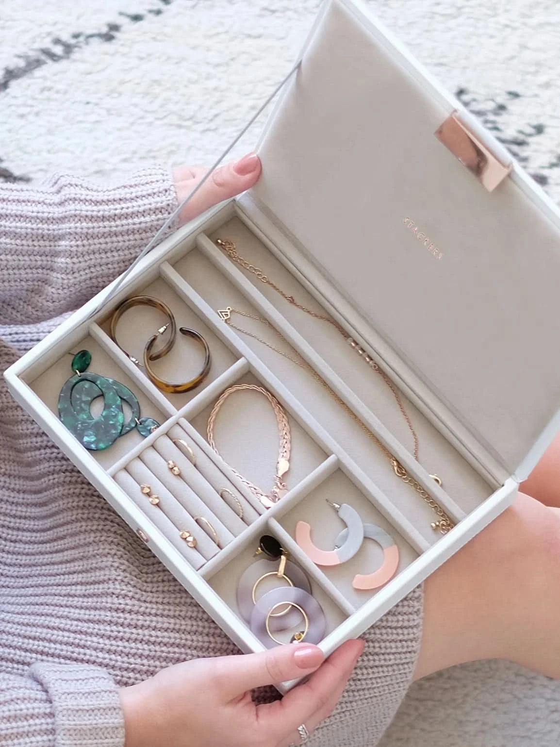 Stackers Deksel voor Klassieke Juwelendoos Wit & Roze - Mystackers