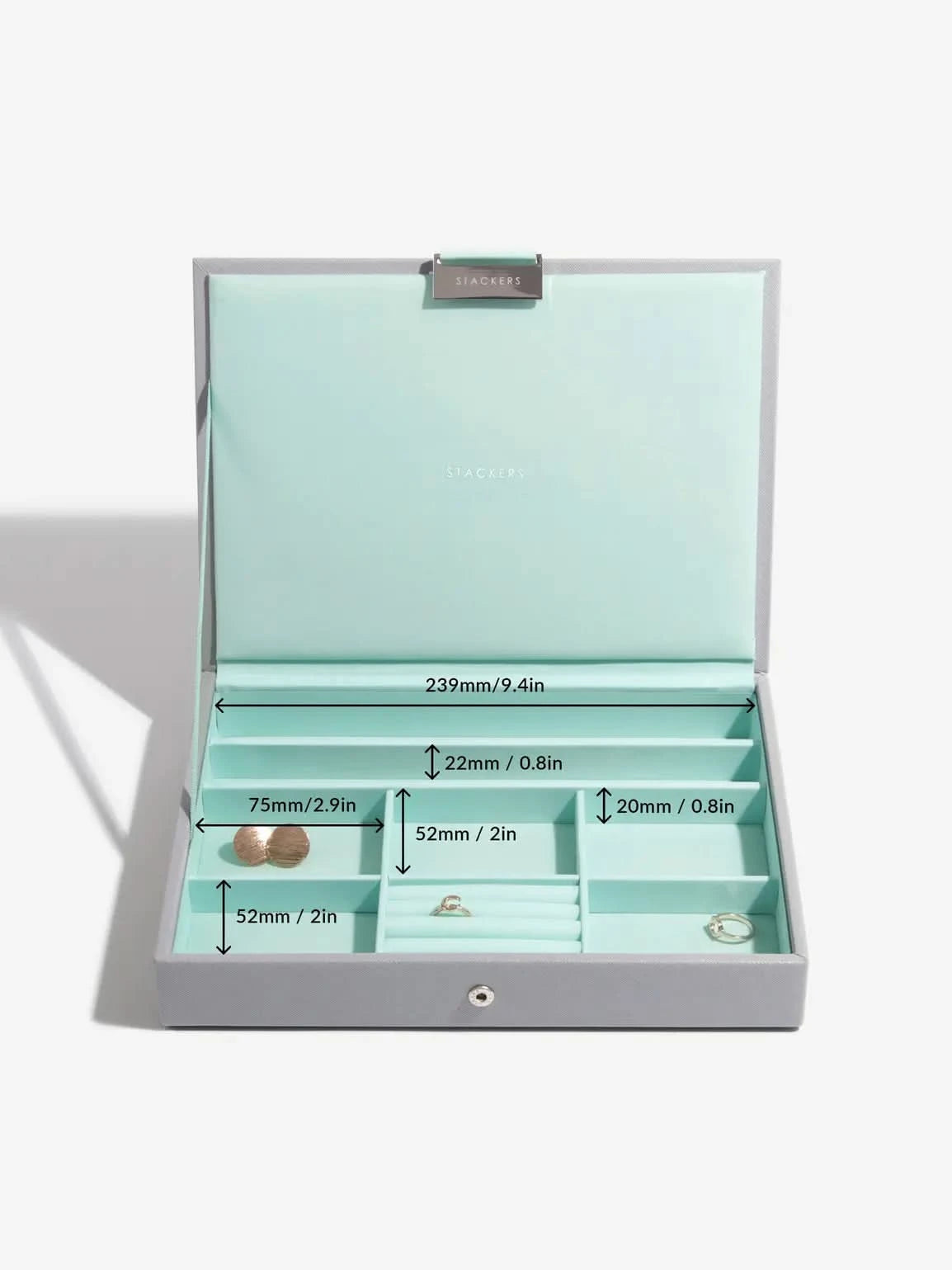 Stackers Deksel voor Klassieke Juwelendoos Grijs & Munt - Mystackers