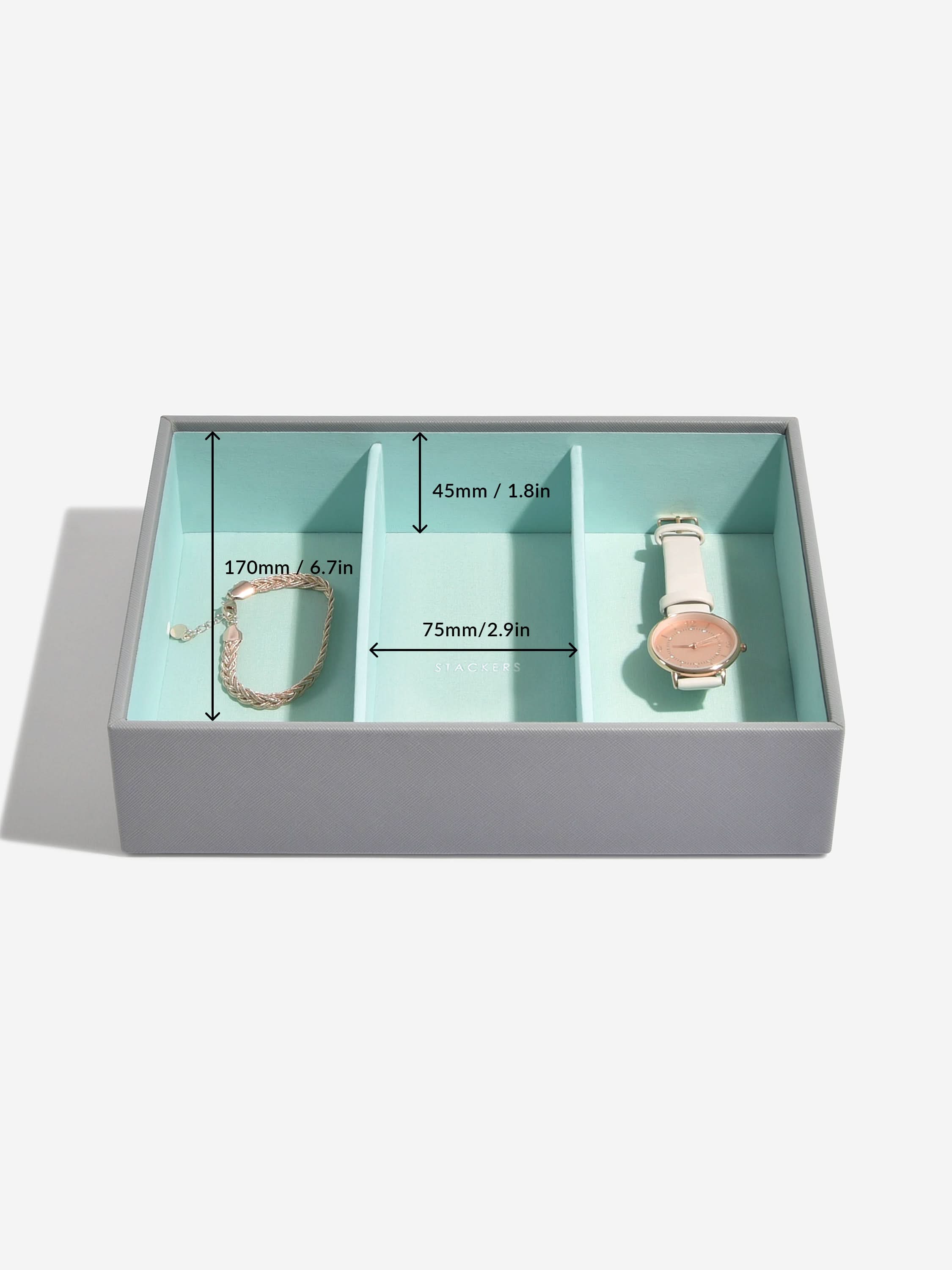 Stackers Horloge & Accessoirelaag voor Klassieke Juwelendoos Grijs & Munt - Mystackers