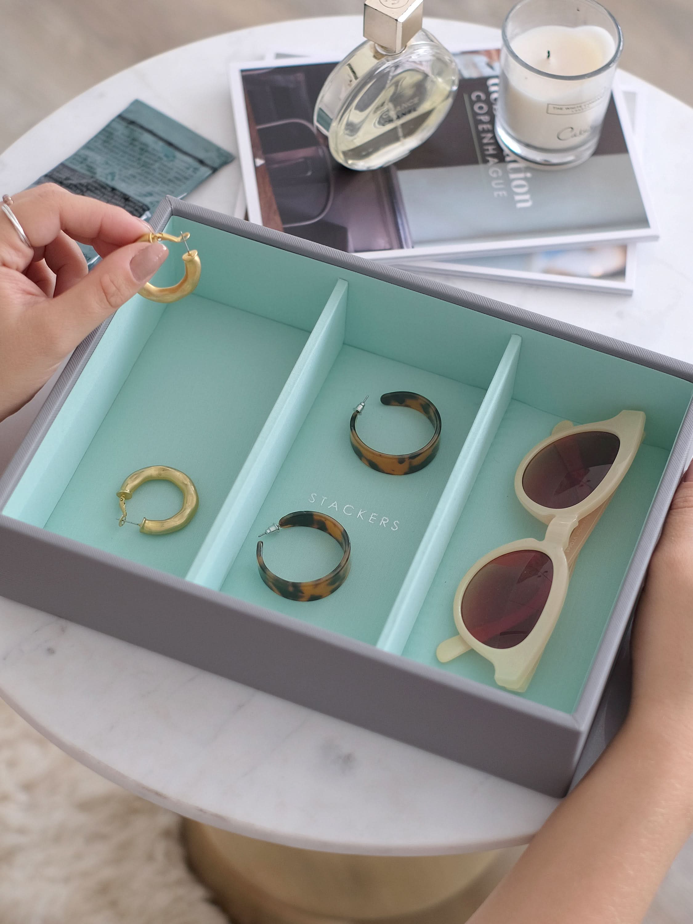 Stackers Horloge & Accessoirelaag voor Klassieke Juwelendoos Grijs & Munt - Mystackers