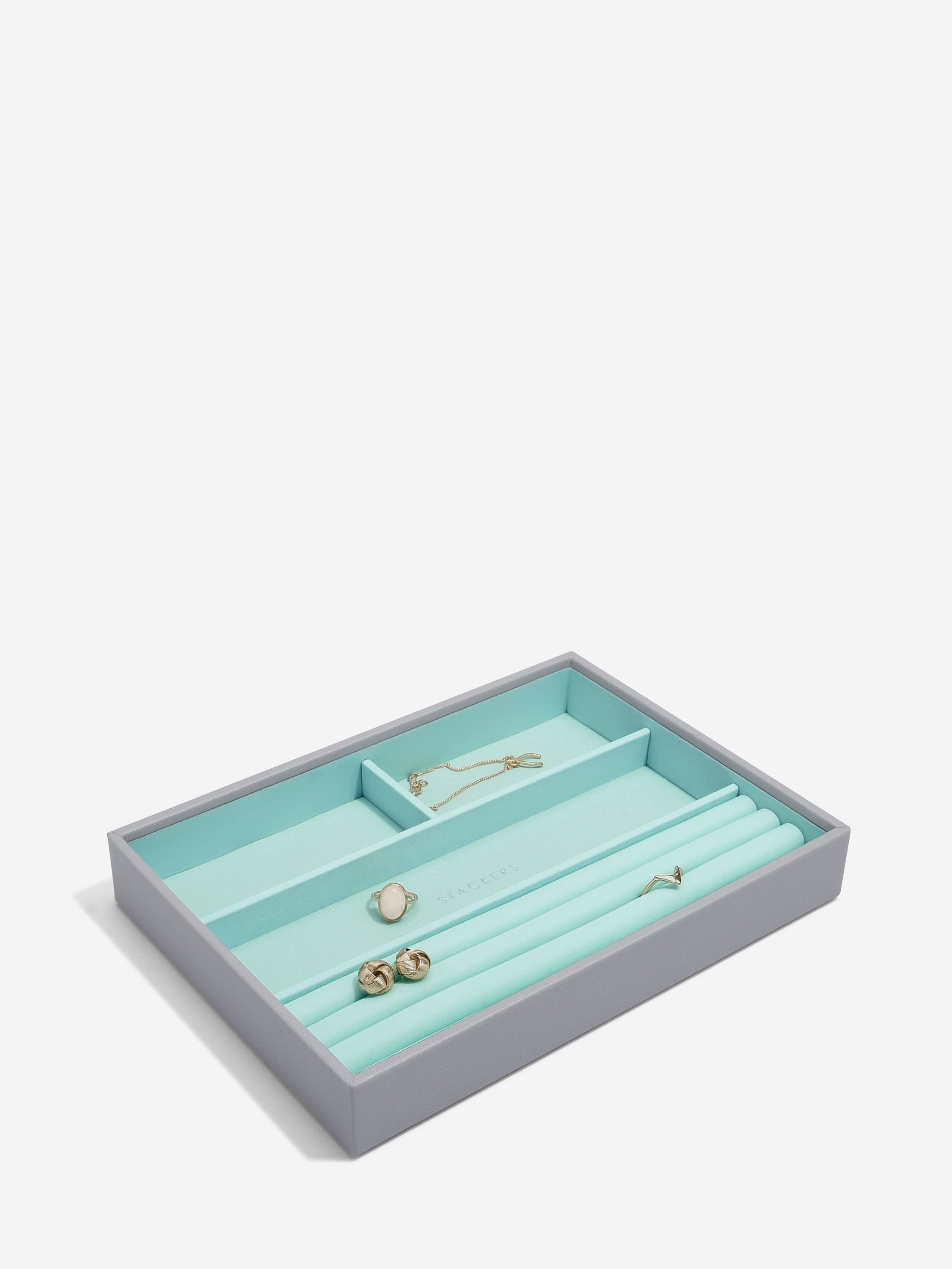 Stackers Ring & Armbandenlaag voor Klassieke Juwelendoos Grijs & Munt - Mystackers