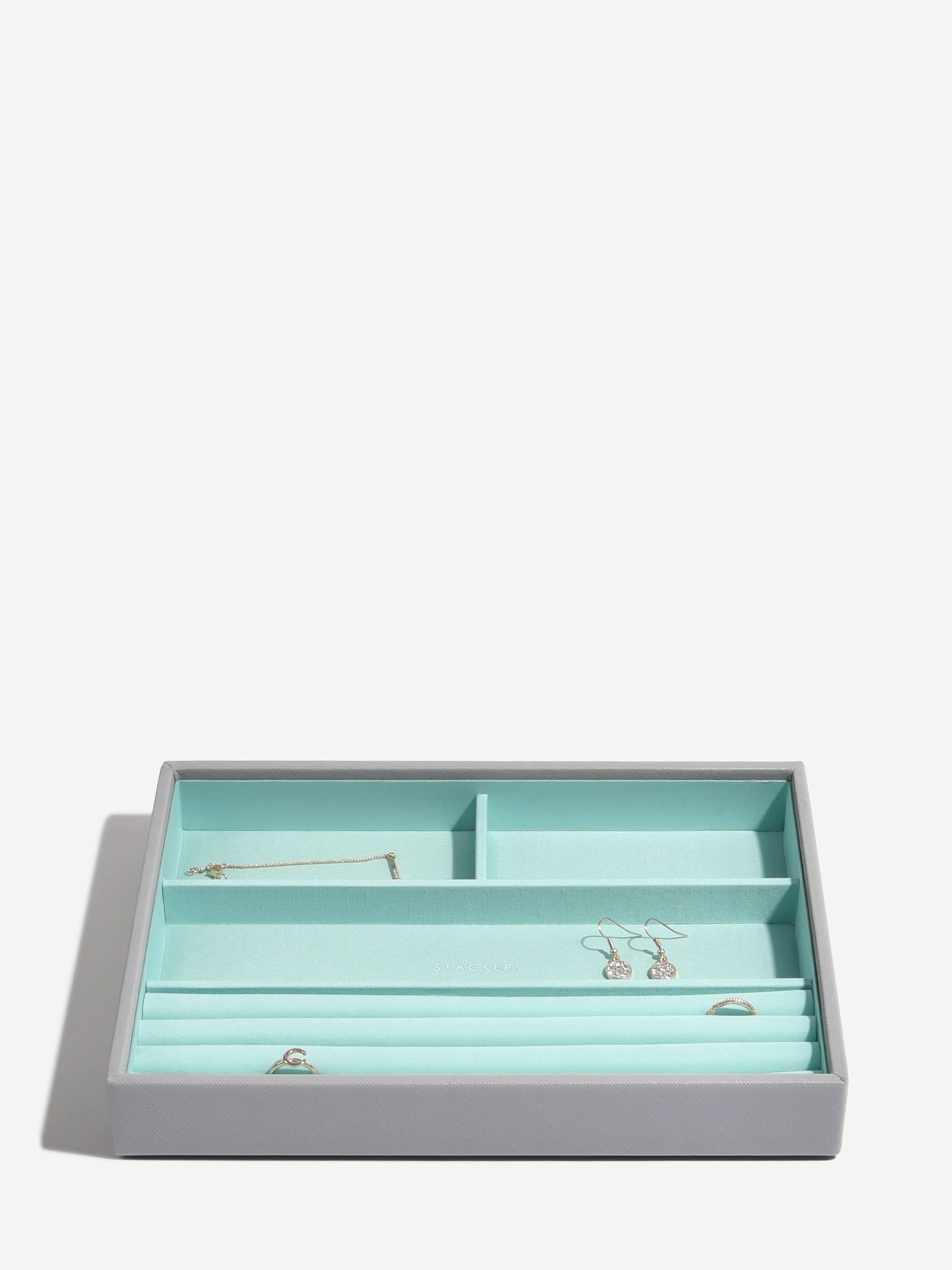 Stackers Ring & Armbandenlaag voor Klassieke Juwelendoos Grijs & Munt - Mystackers