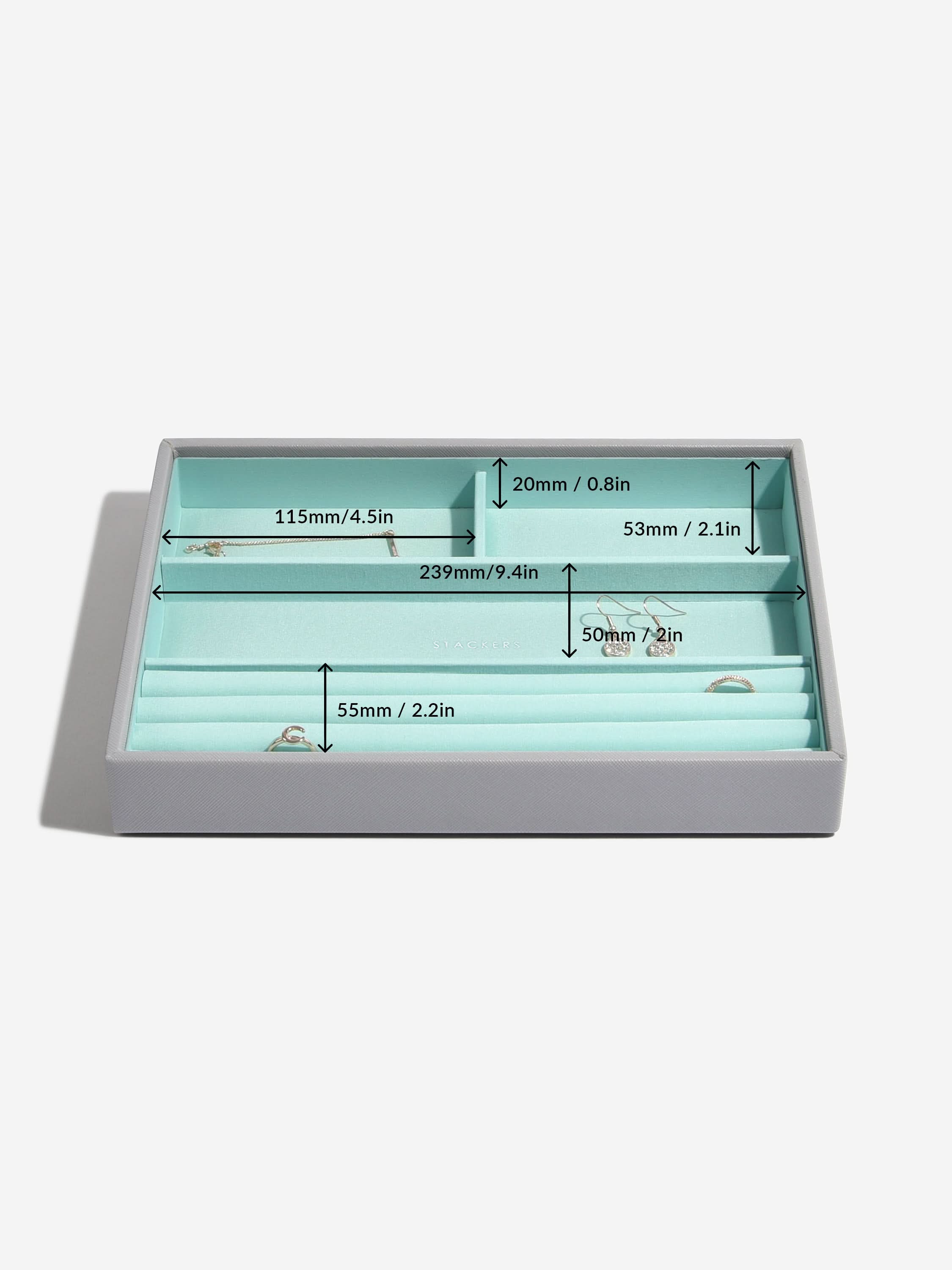 Stackers Ring & Armbandenlaag voor Klassieke Juwelendoos Grijs & Munt - Mystackers
