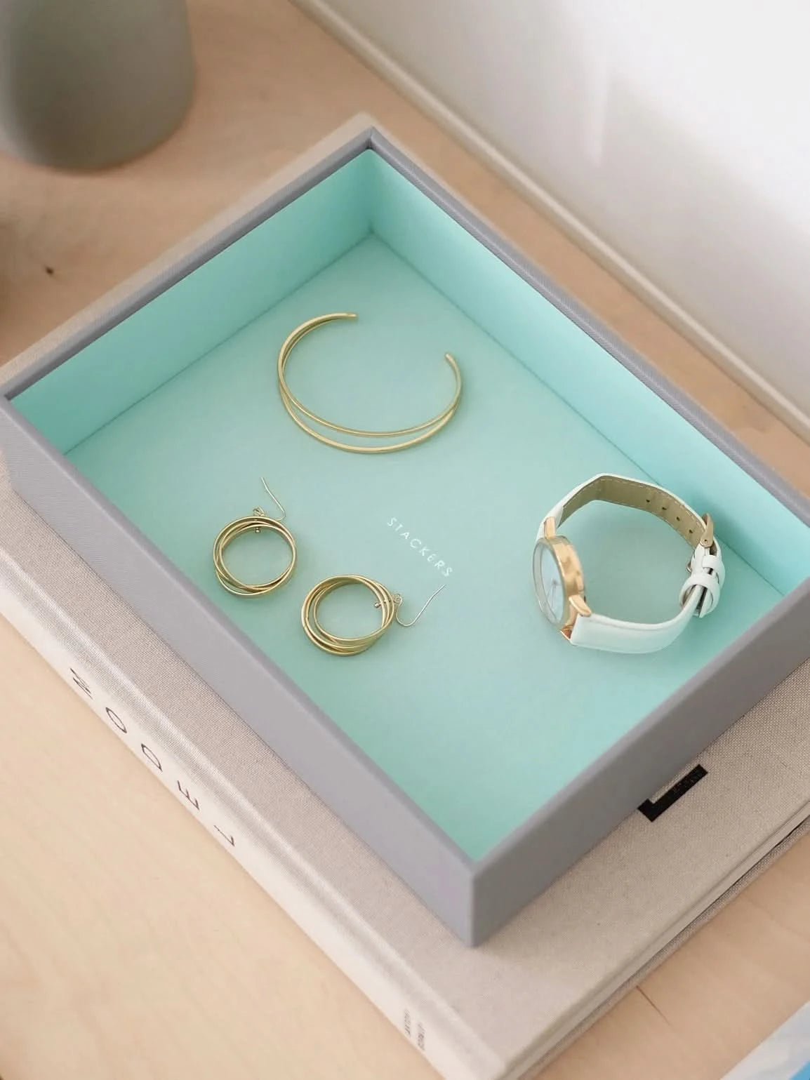 Stackers diepe Sieradenlaag voor Klassieke Juwelendoos Grijs & Munt - Mystackers