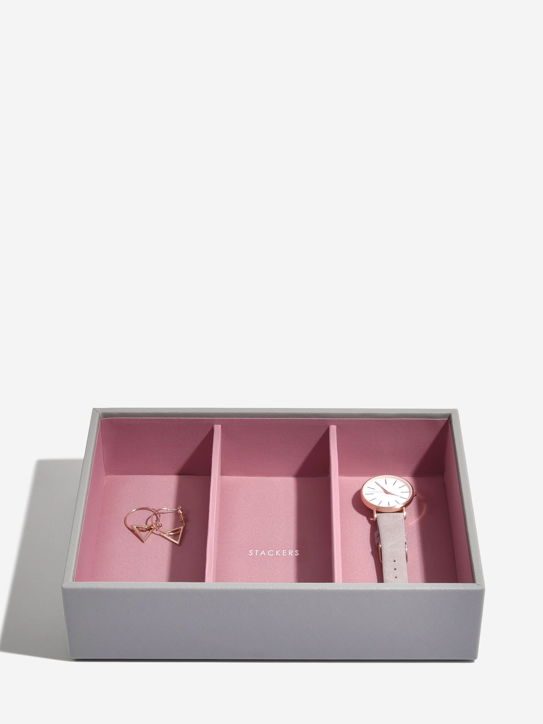 Stackers Horloge & Accessoirelaag voor Klassieke Juwelendoos Grijs & Roze - Mystackers