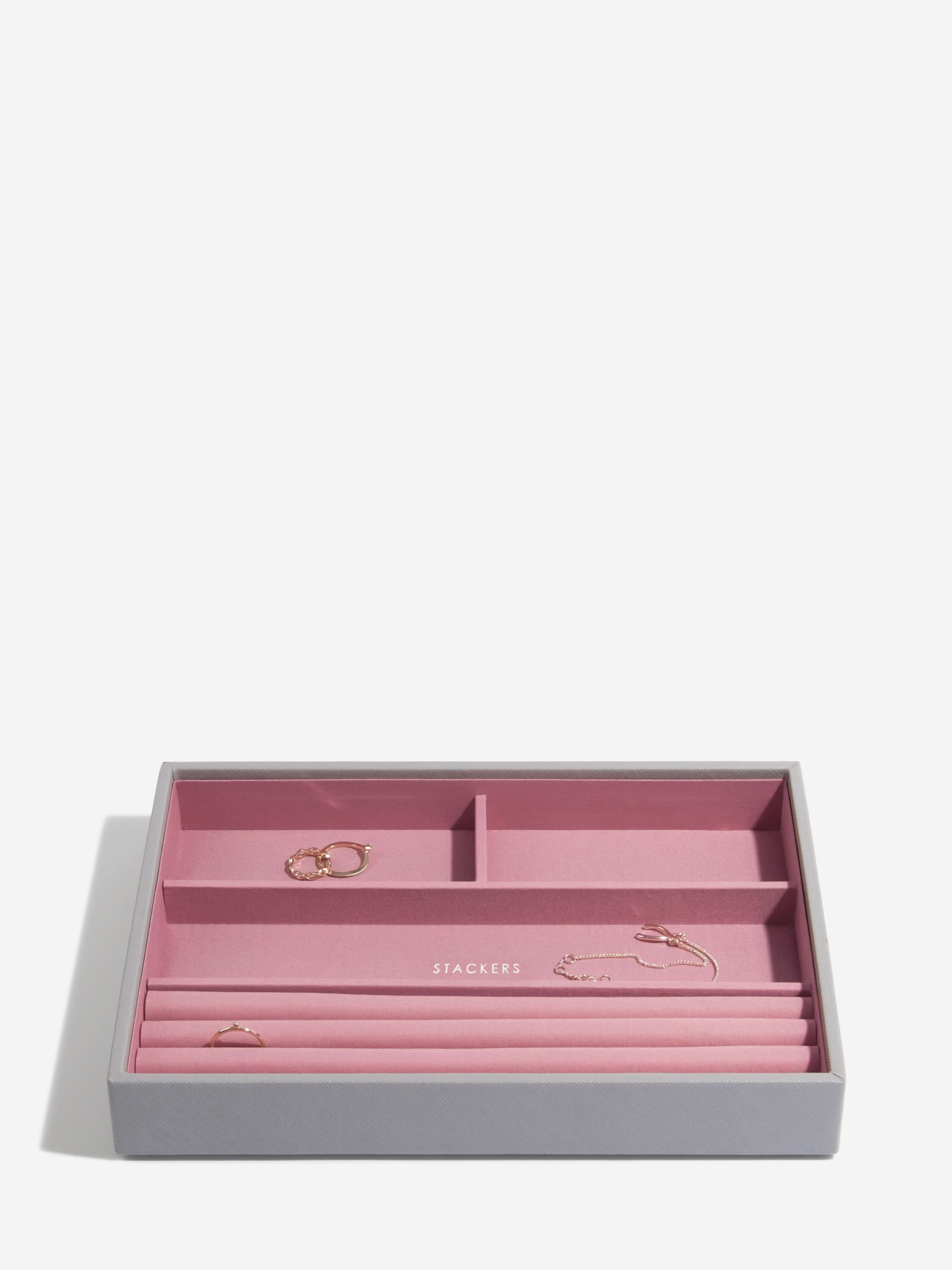 Stackers Ring & Armbandenlaag voor Klassieke Juwelendoos Grijs & Roze - Mystackers