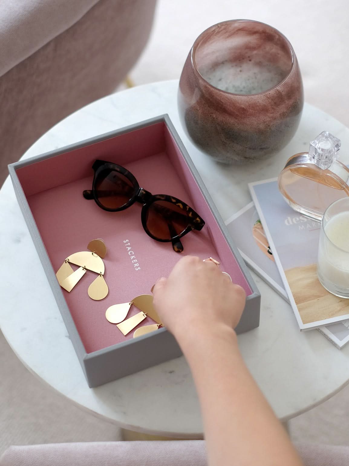 Stackers diepe Sieradenlaag voor Klassieke Juwelendoos Grijs & Roze - Mystackers