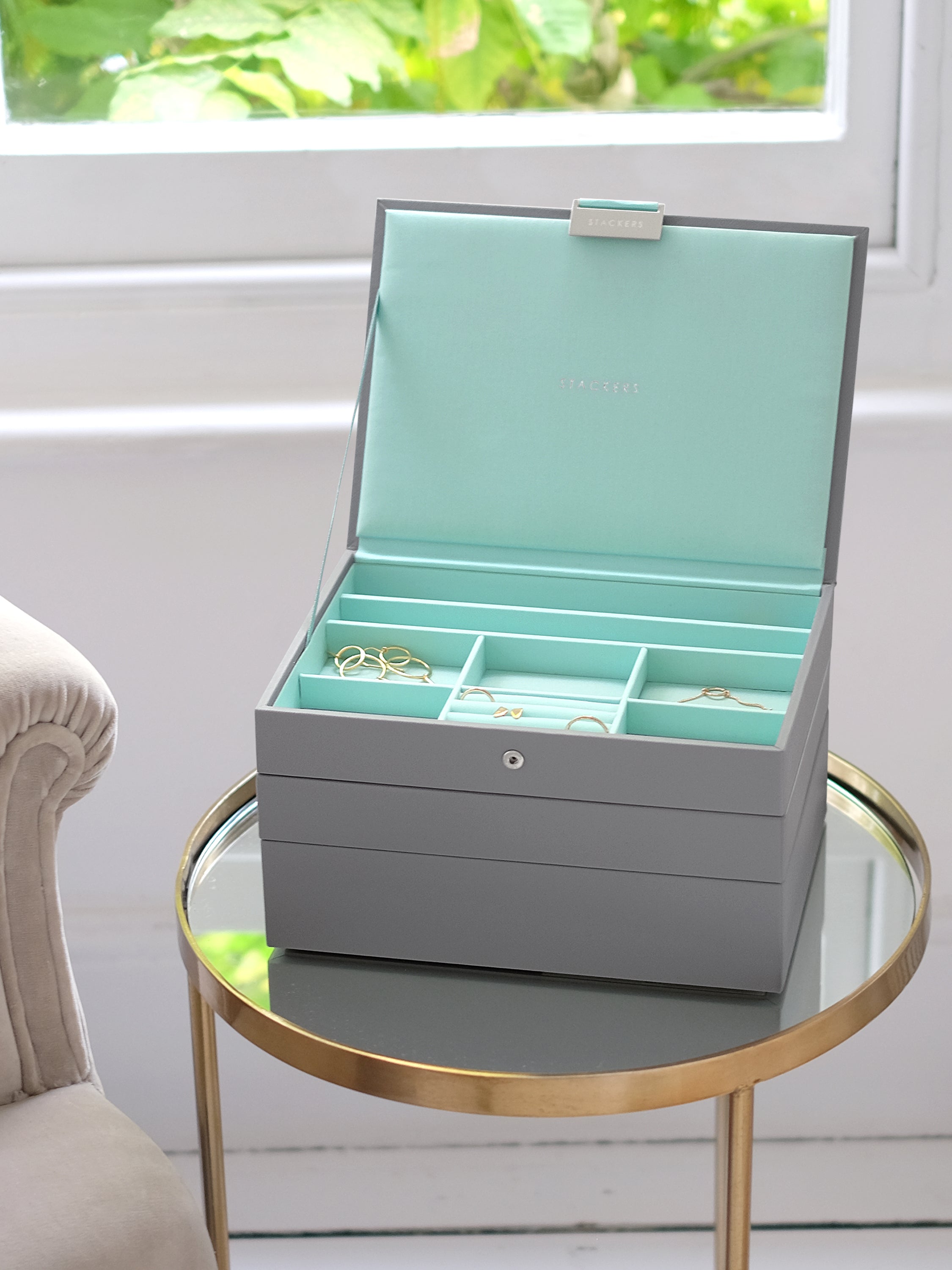 Stackers Classic Boîte à Bijoux Lot de 3 Gris et Menthe