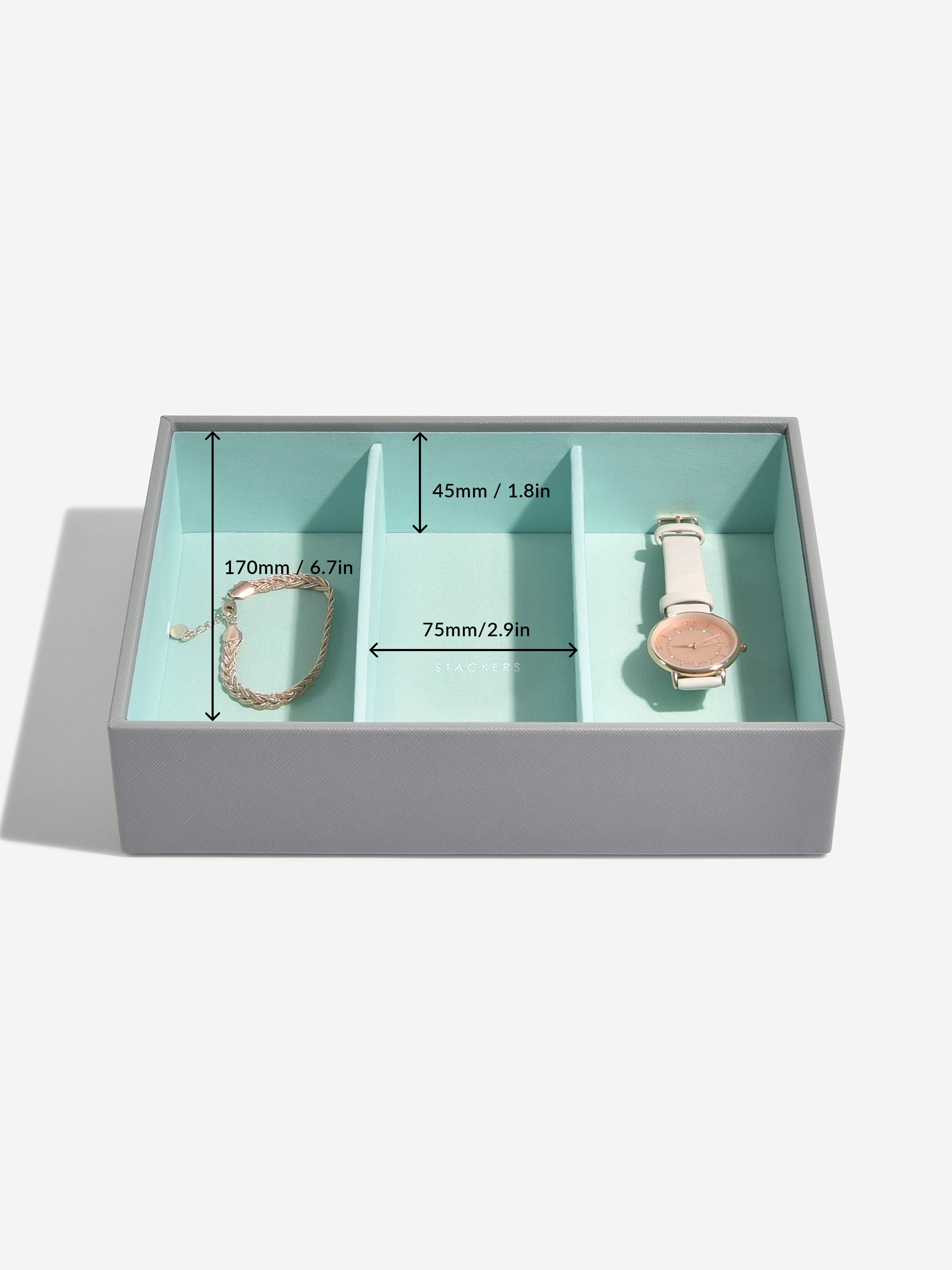 Stackers Classic Boîte à Bijoux Lot de 3 Gris et Menthe