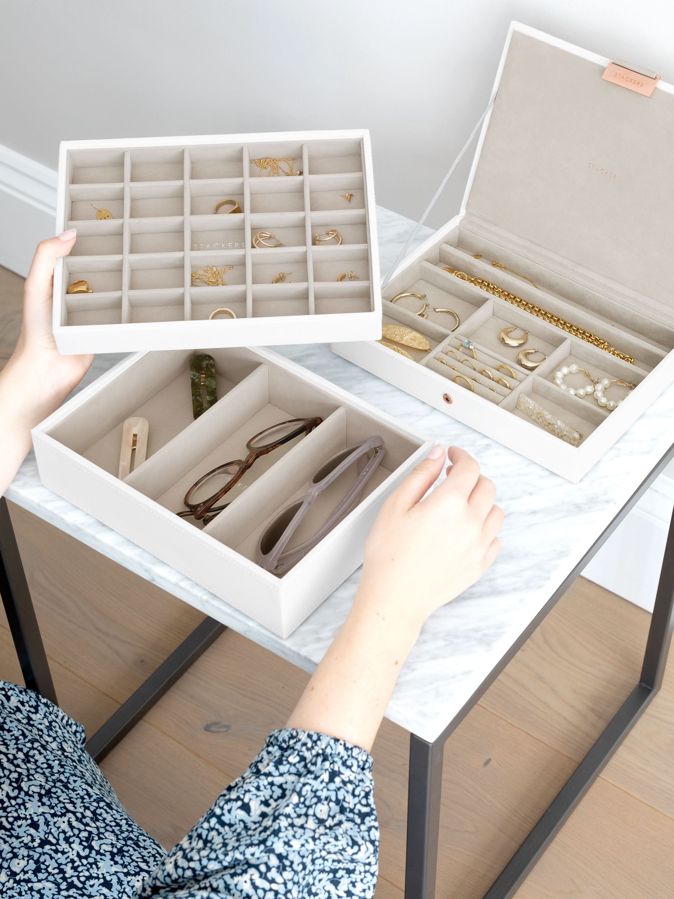 Stackers Klassieke Juwelendoos Set van 3 Wit & Roségoud - Mystackers