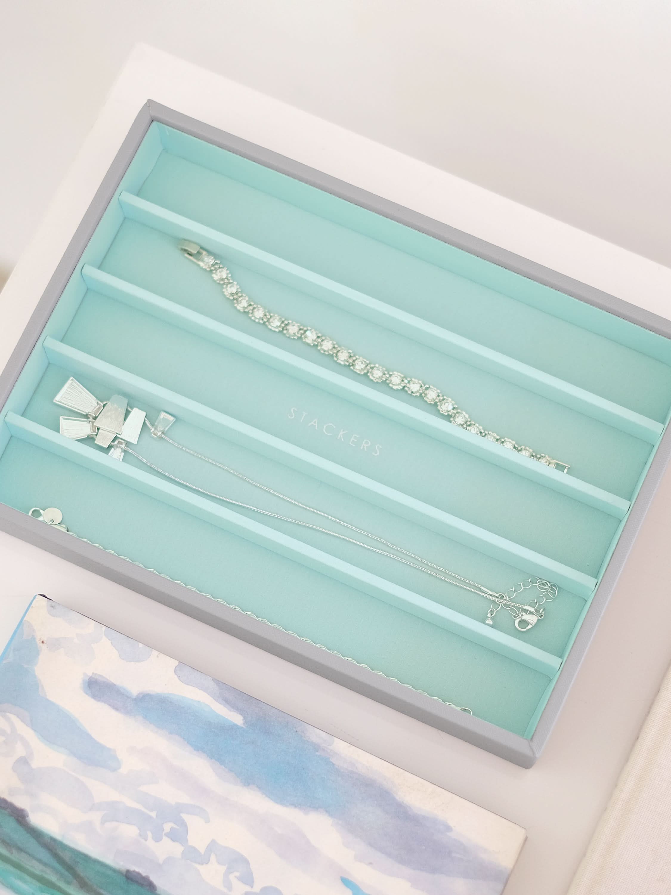 Stackers Halskettingenlaag voor Klassieke Juwelendoos Grijs & Munt - Mystackers