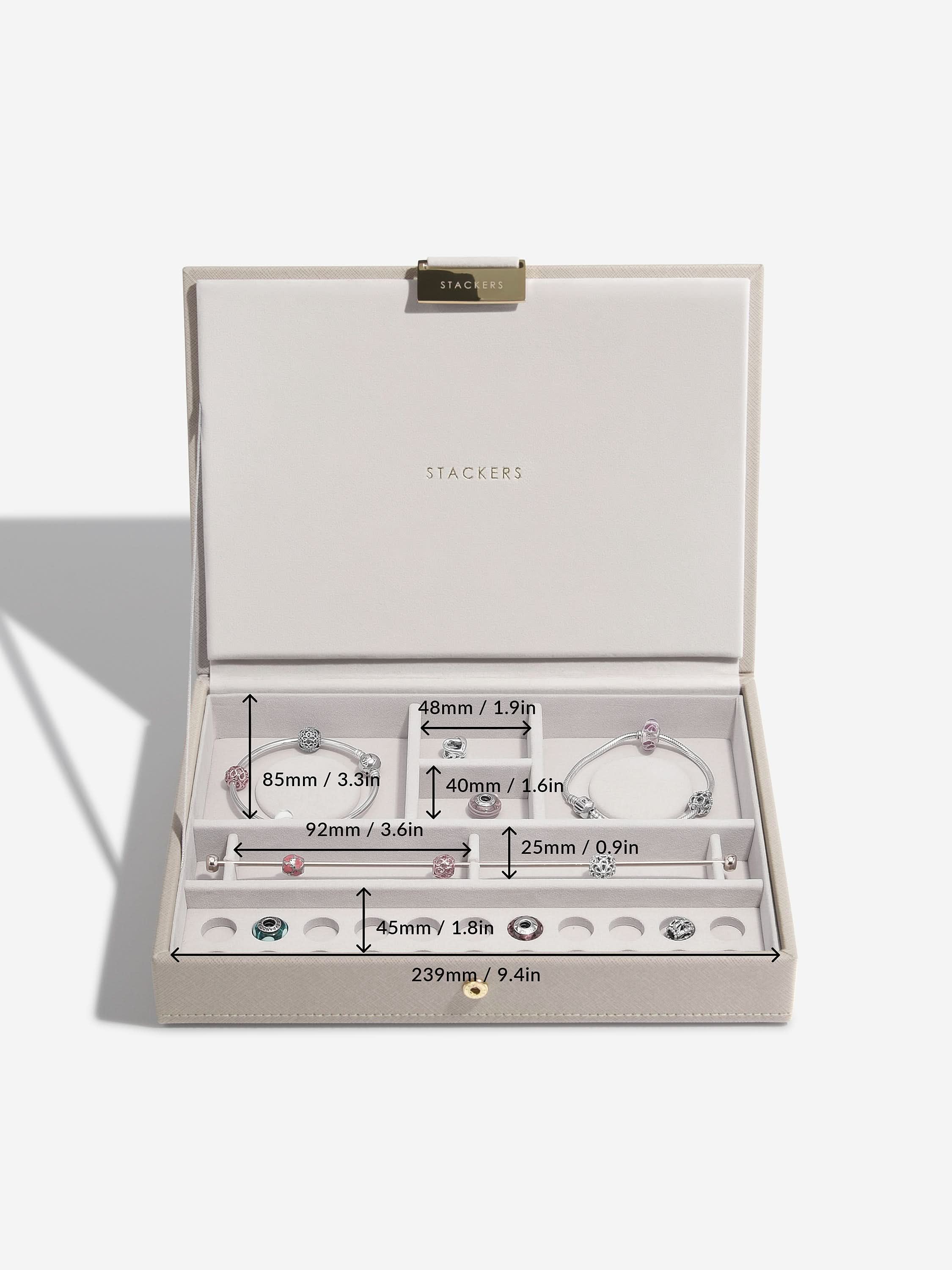Stackers Charm deksel voor Klassieke Juwelendoos Taupe - Mystackers