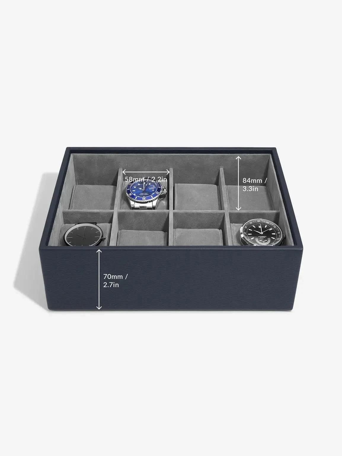 Stackers Achtdelige Horlogebox met doorzichtig deksel Marineblauw - Mystackers
