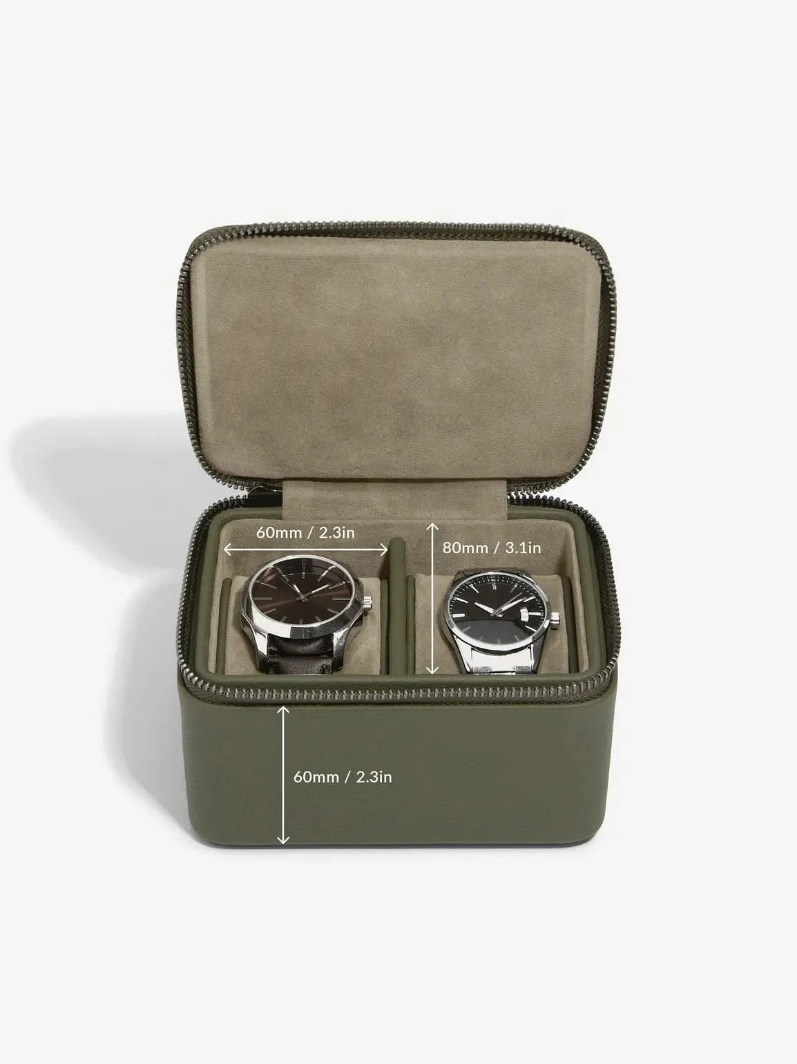 Stackers Horlogebox met dubbele rits Olijfgroen - Mystackers