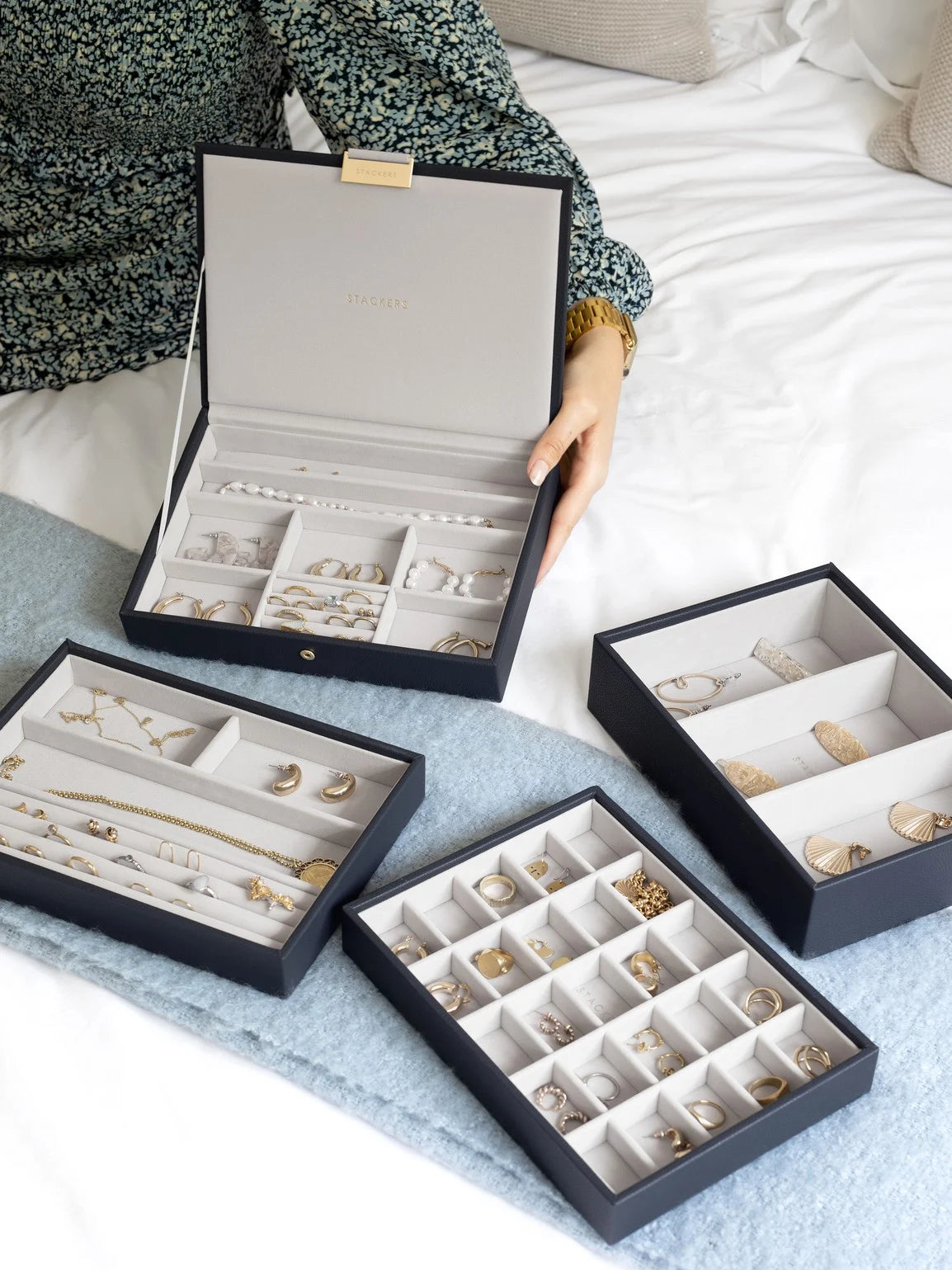 Stackers Klassieke Juwelendoos Set van 4 Marineblauw