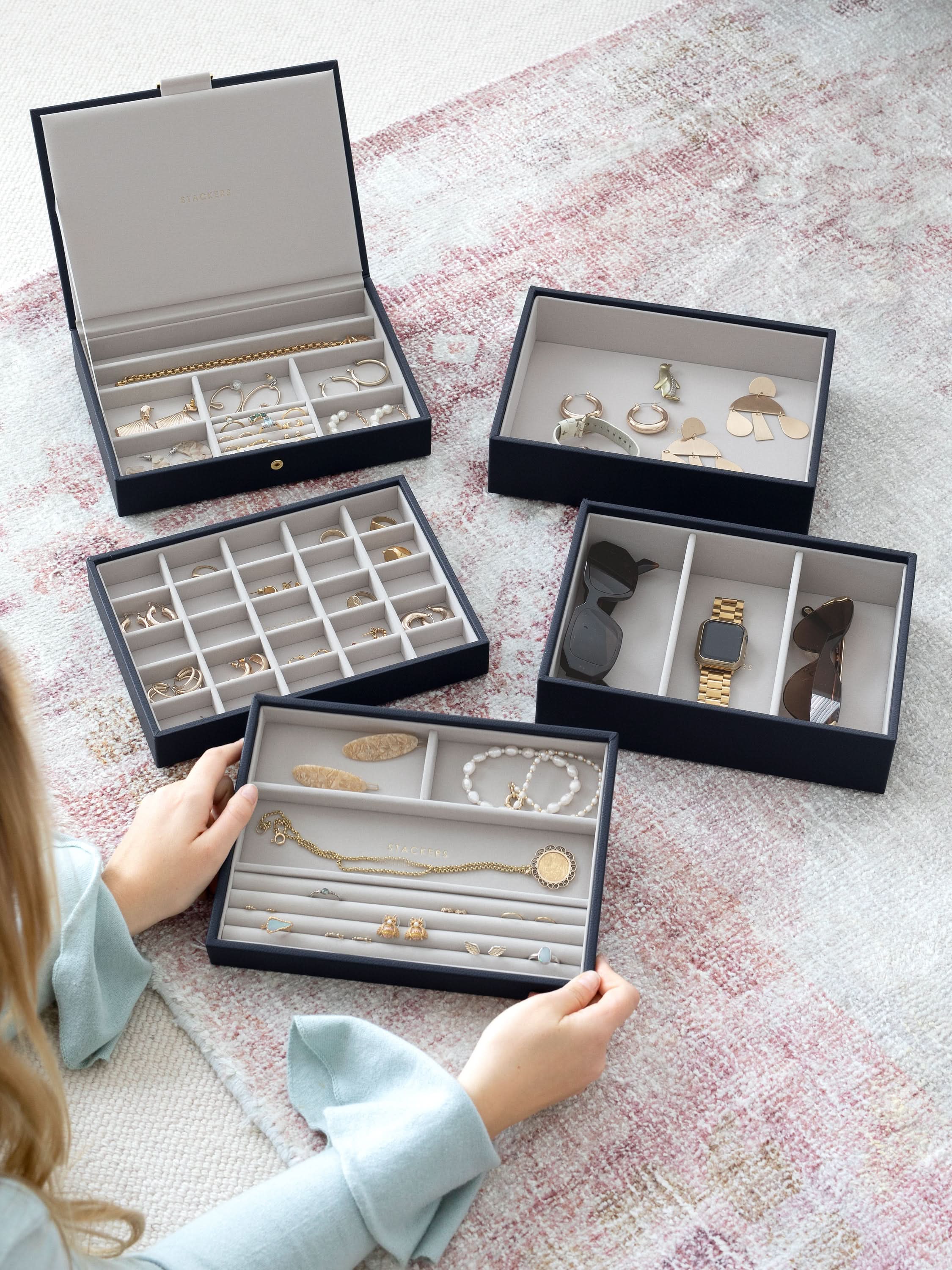 Stackers Klassieke Juwelendoos Set van 5 Marineblauw - Mystackers