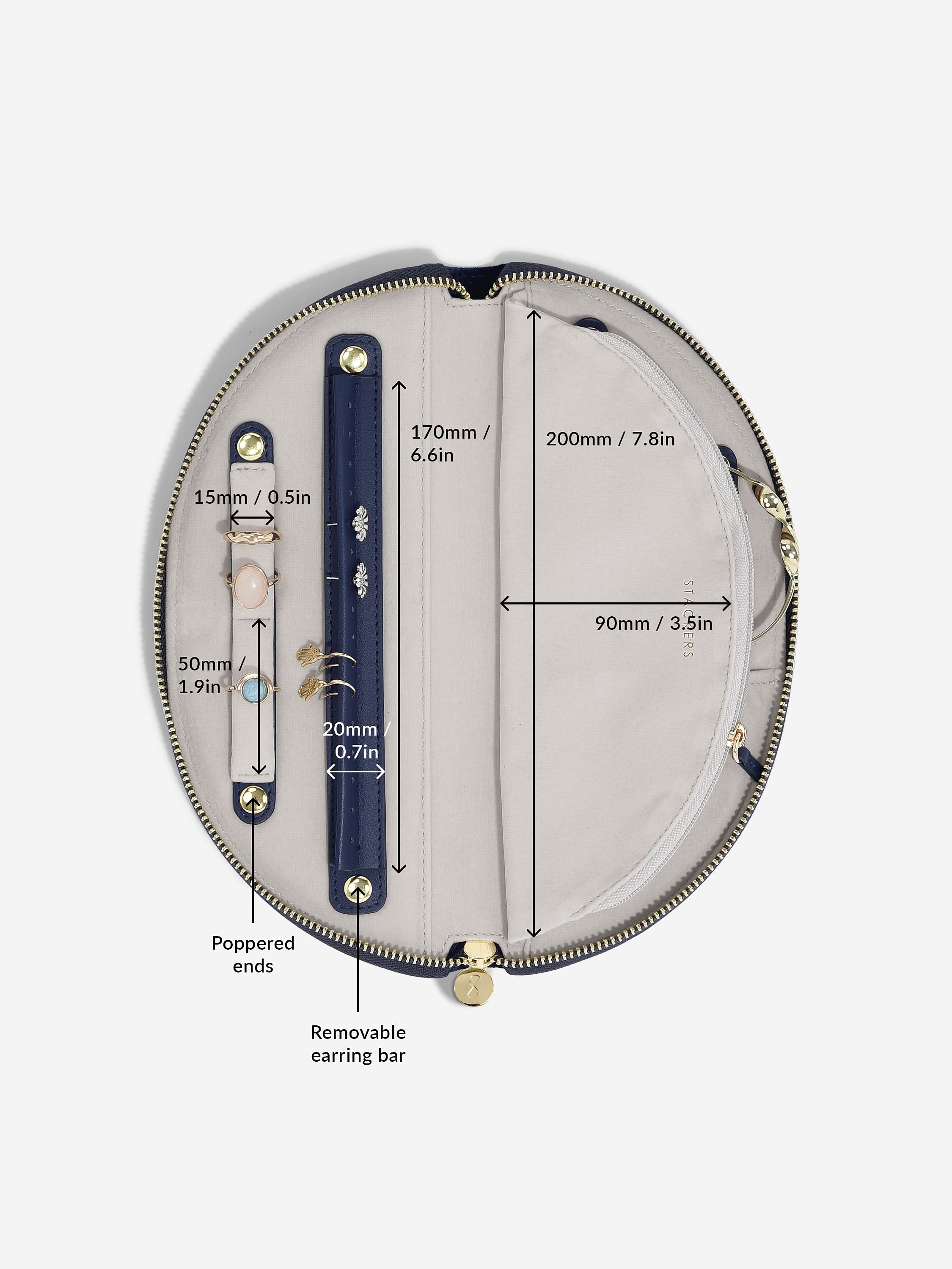 Stackers Rouleau à Bijoux Demi-Lune Velours Bleu Marine