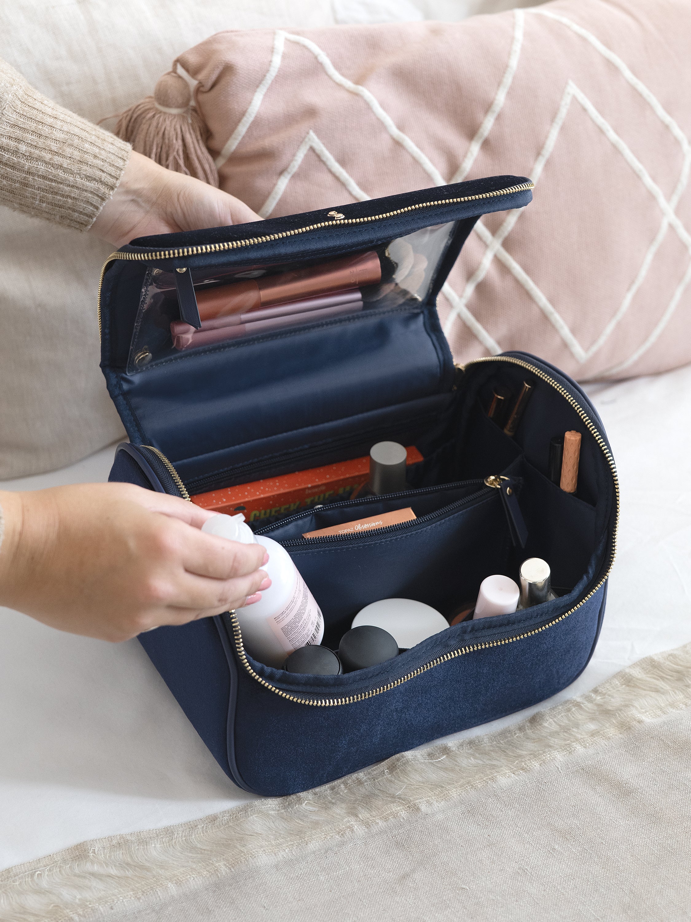 Stackers Grande Trousse à Cosmétiques Bleu Marine Velours