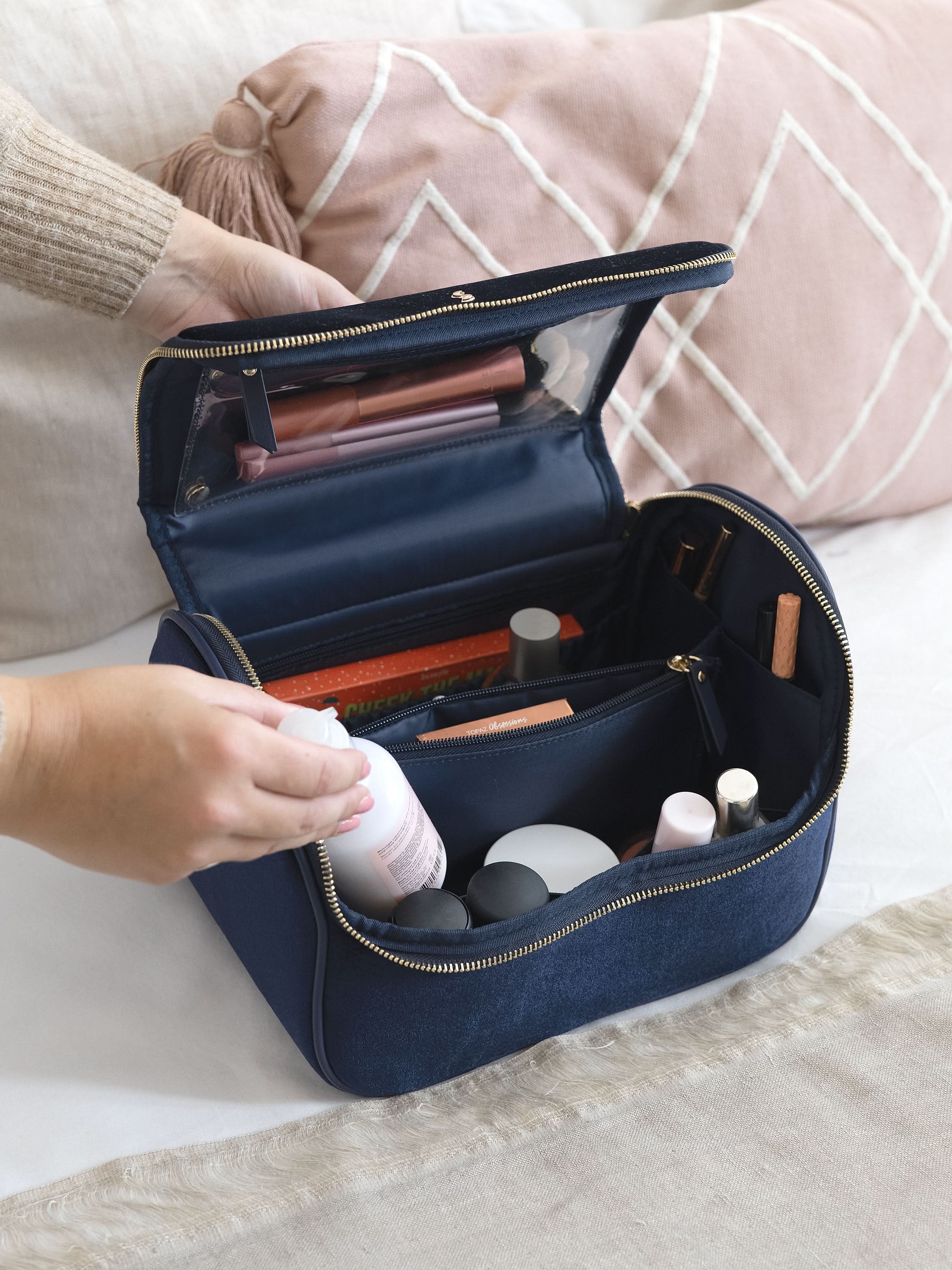 Stackers Grande Trousse à Cosmétiques Bleu Marine Velours