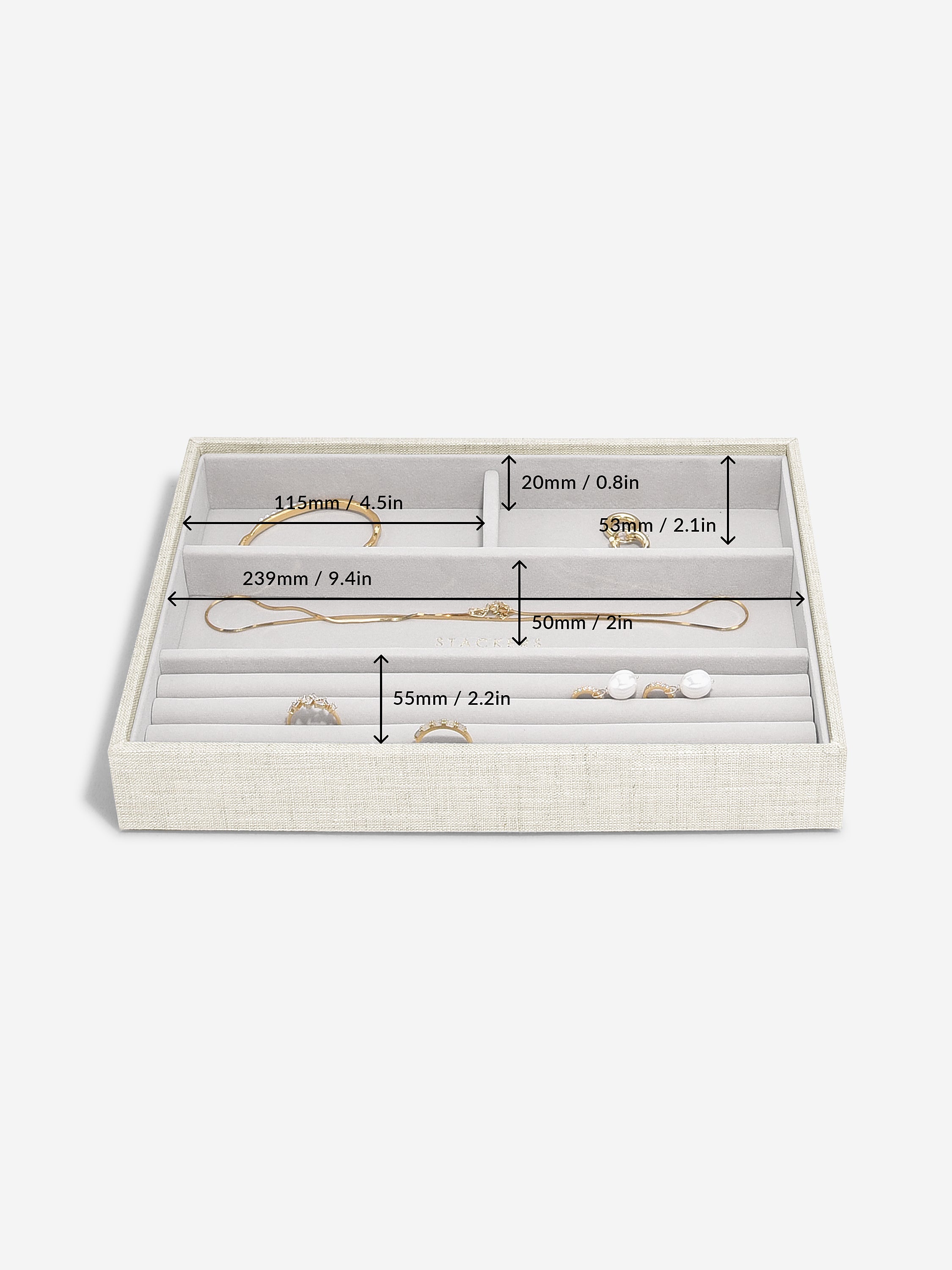 Stackers Compartiment pour bagues & bracelets pour boîte à bijoux classique Avoine et lin