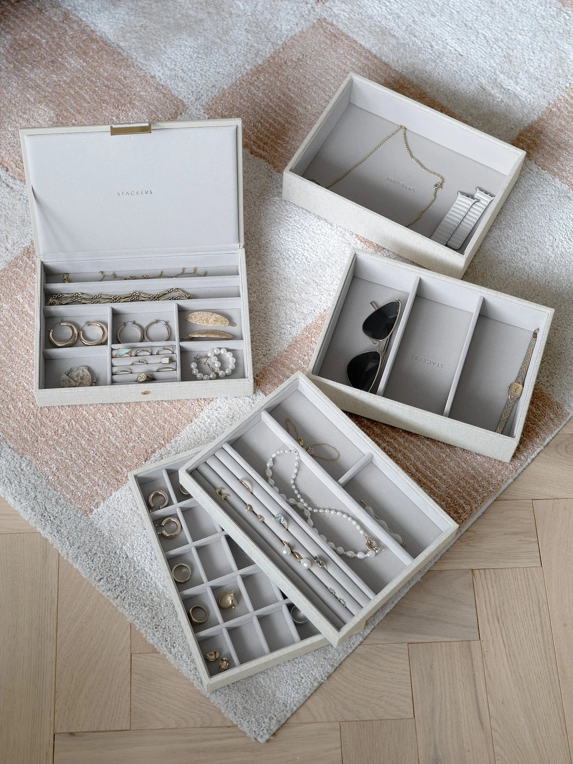 Stackers Classic Jewellery Box Set of 5 Oatmeal & Linen