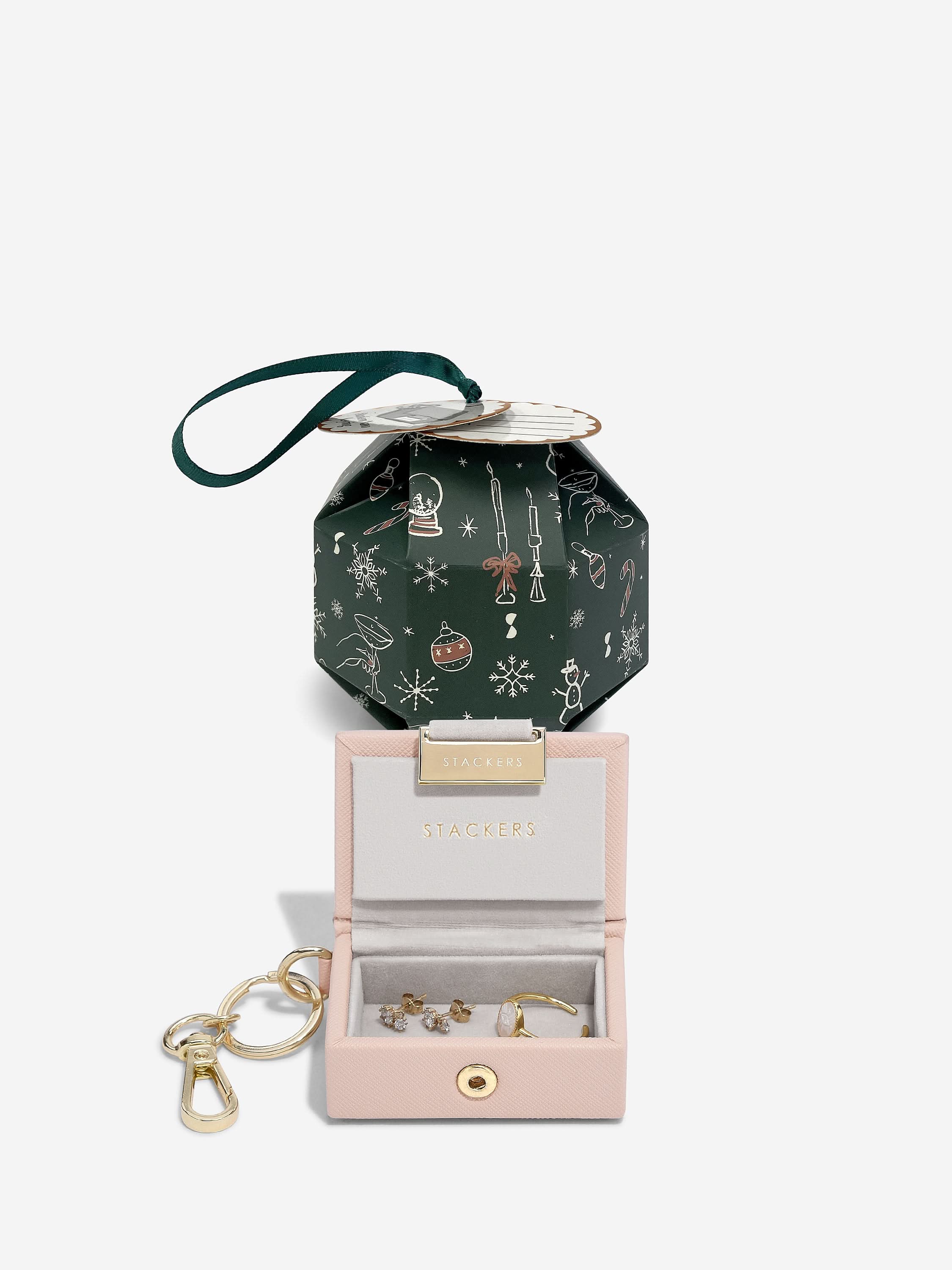 Stackers Jewellery Box Keyring in Decorative Christmas Ball Pink