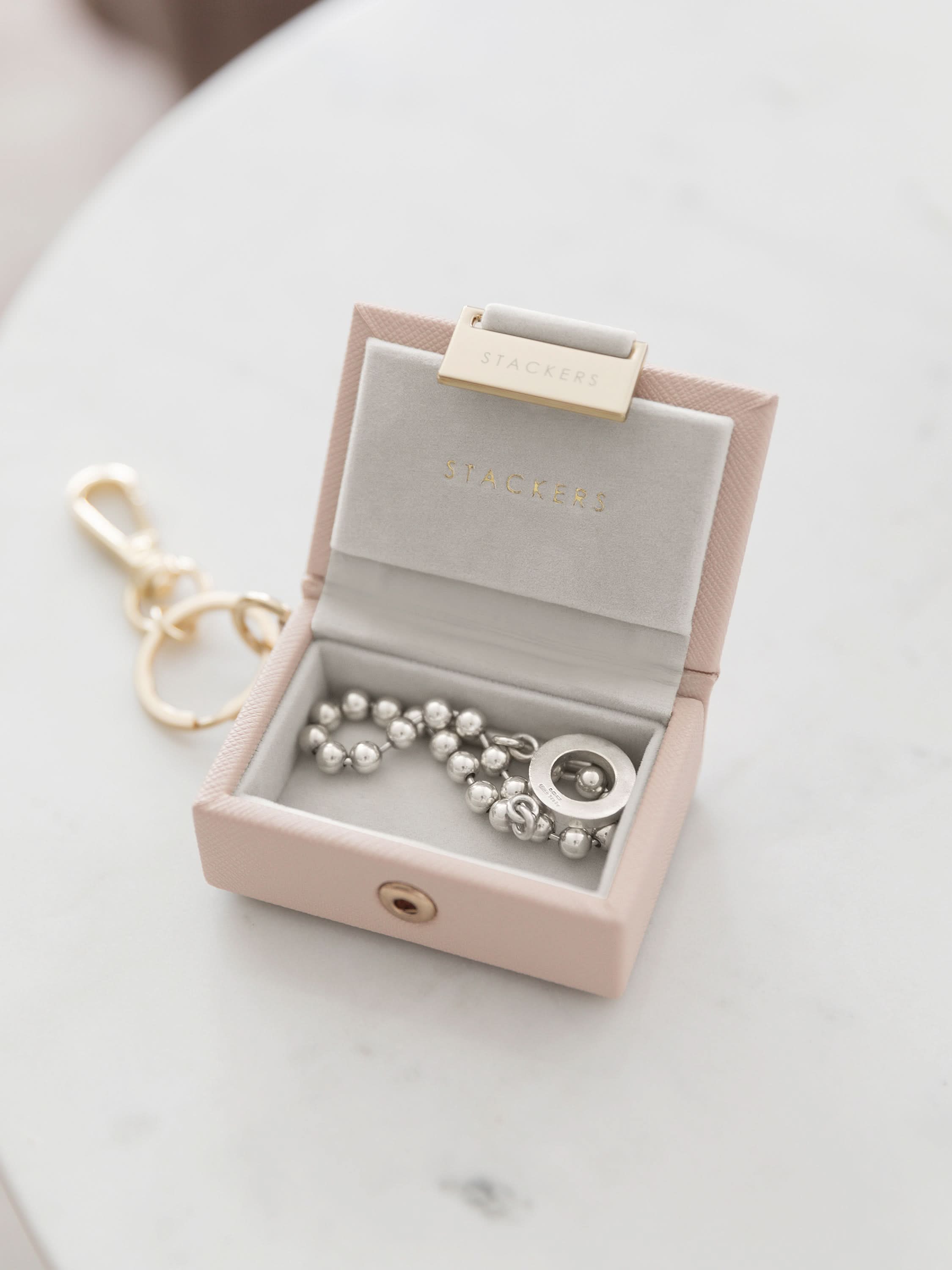 Stackers Jewellery Box Keyring in Decorative Christmas Ball Pink