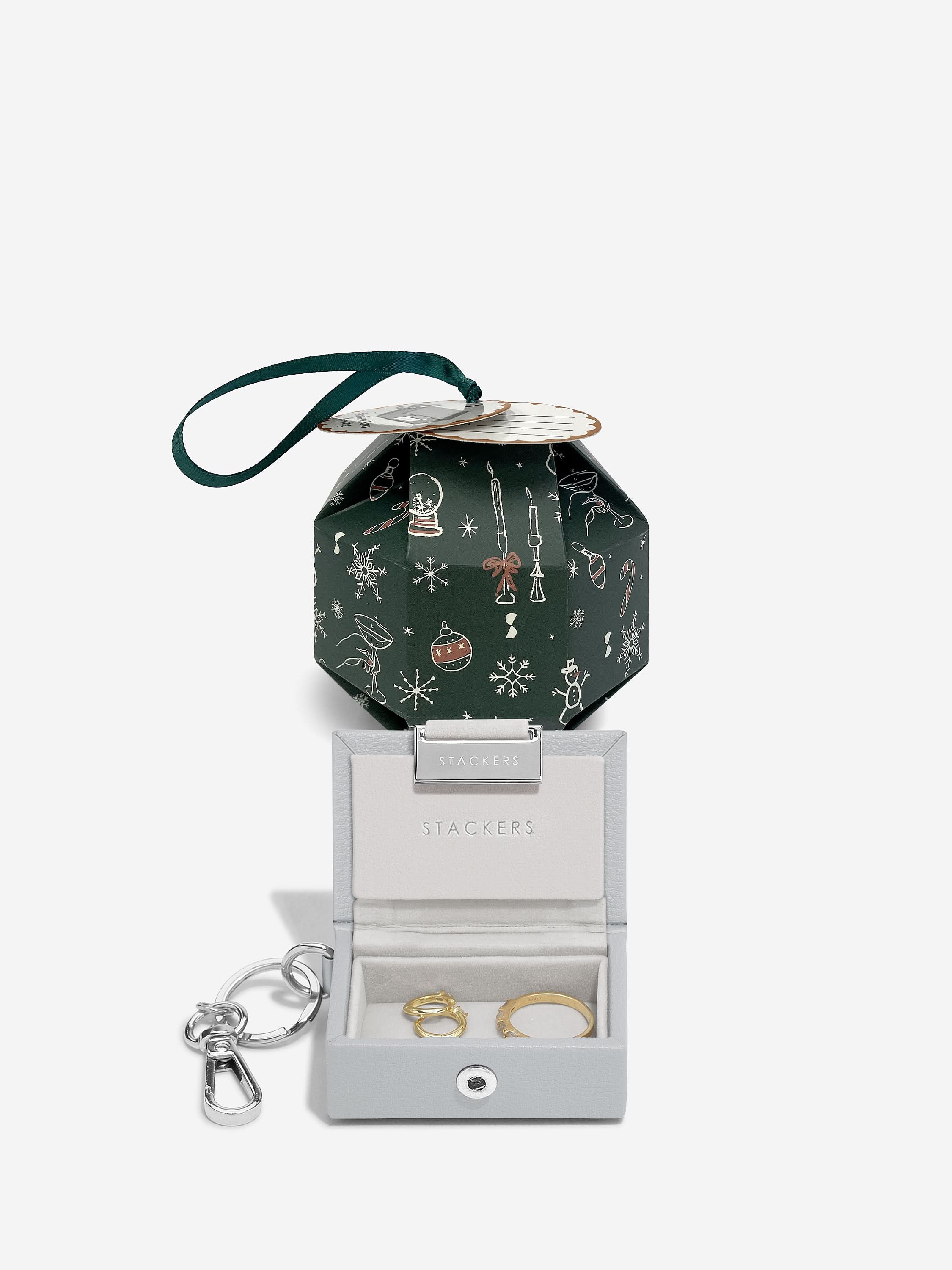 Stackers Jewellery Box Keyring in Decorative Christmas Ball Grey