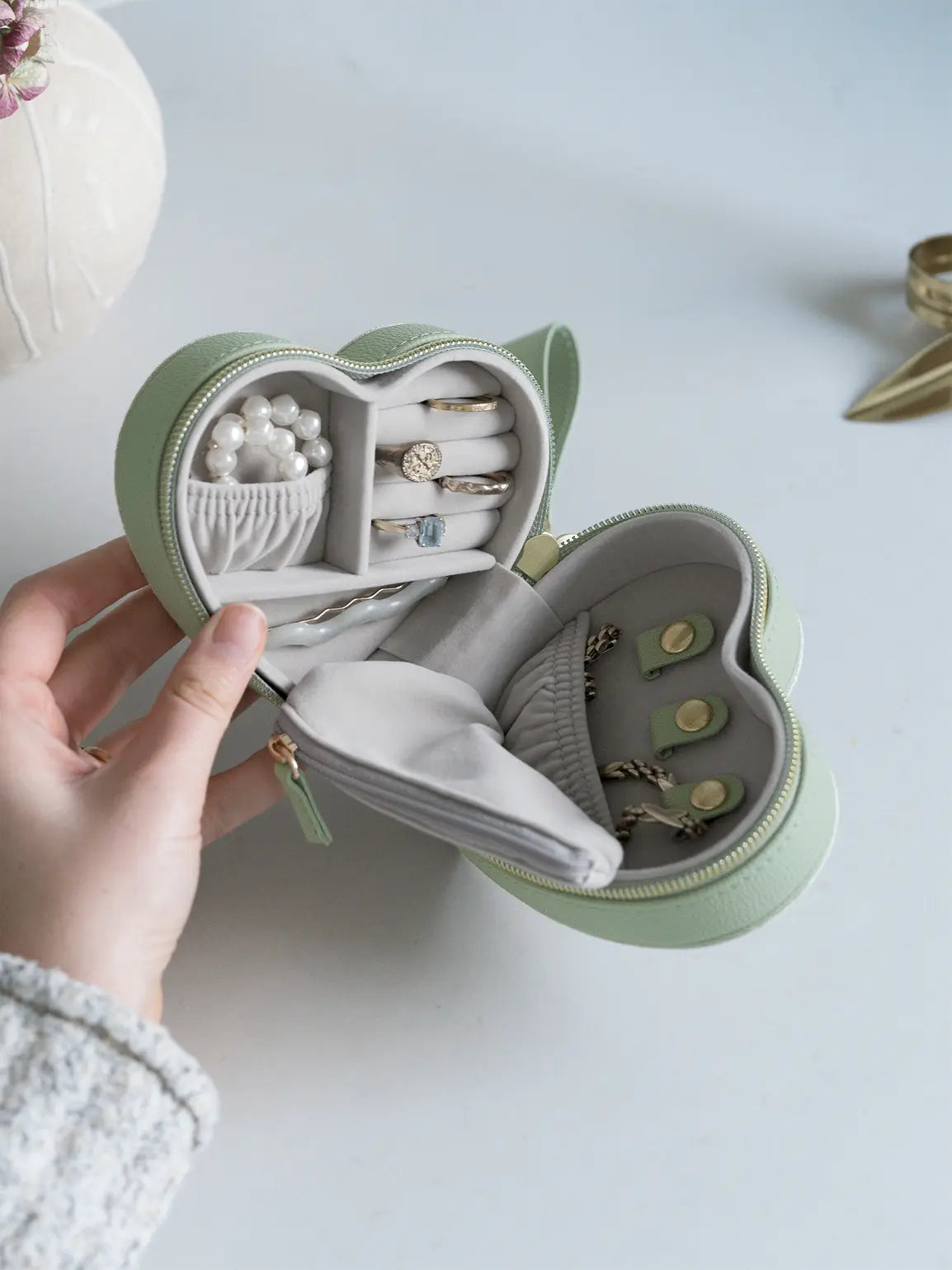 Stackers Mama Heart Travel Jewellery Box Green