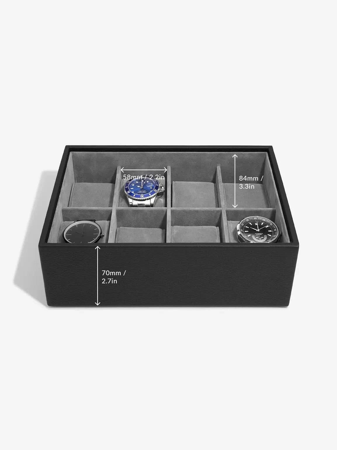 Stackers Achtdelige Horlogebox met doorzichtig deksel Zwart - Mystackers