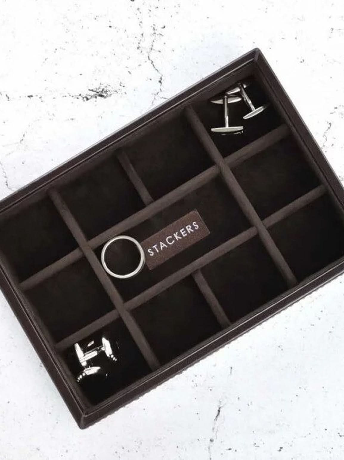 Stackers Mini Manchetknopenlaag Bruin Fluweel - Mystackers