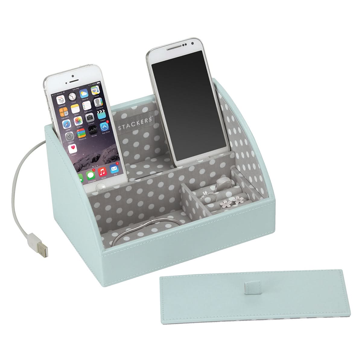 Stackers Oplaadbakje Aqua/Grijs met Polkadots - Mystackers