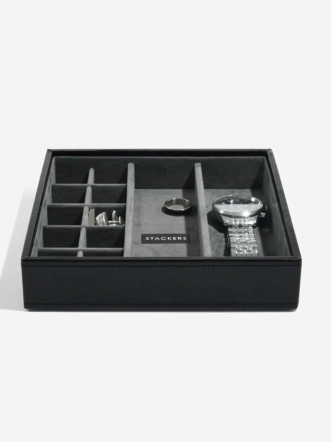 Stackers Horloge & Manchetknopenbox Zwart & Grijs - Mystackers