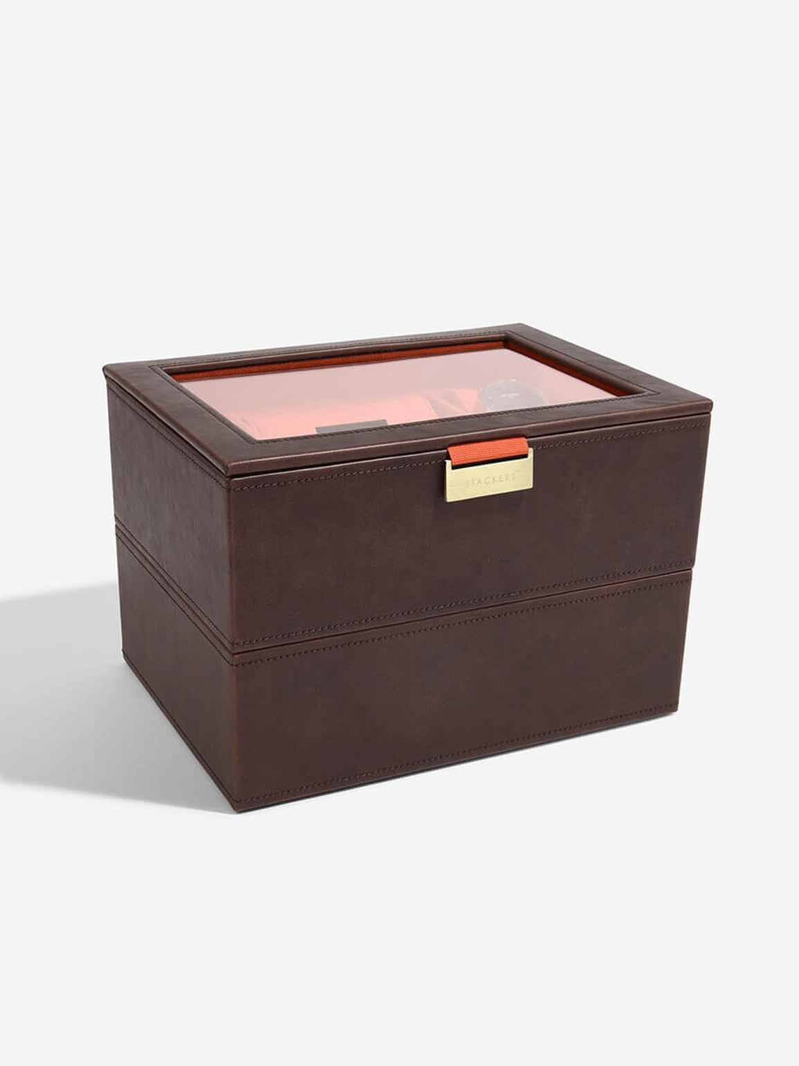 Stackers Achtdelige Horlogebox Bruin & Oranje Deksel + Horlogelaag - Mystackers