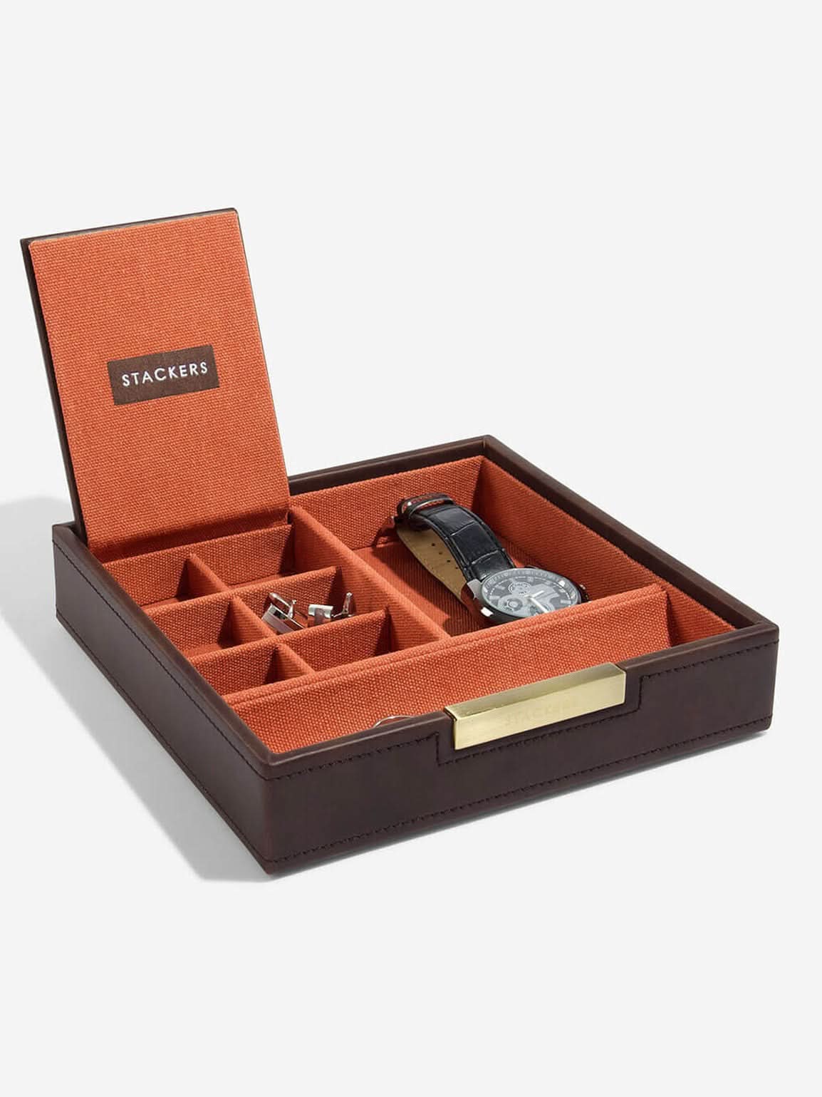 Stackers Horloge, Manchetknopen & Accessoiresbox Bruin & Oranje - Mystackers