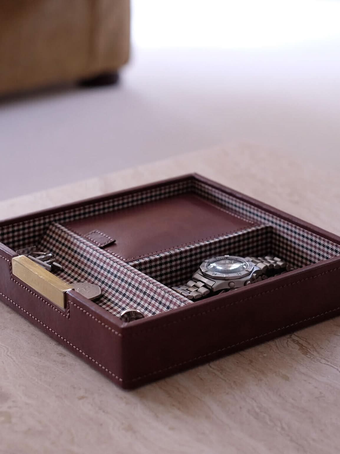 Stackers Horloge & Portefeuillebox Bruin Geruit - Mystackers