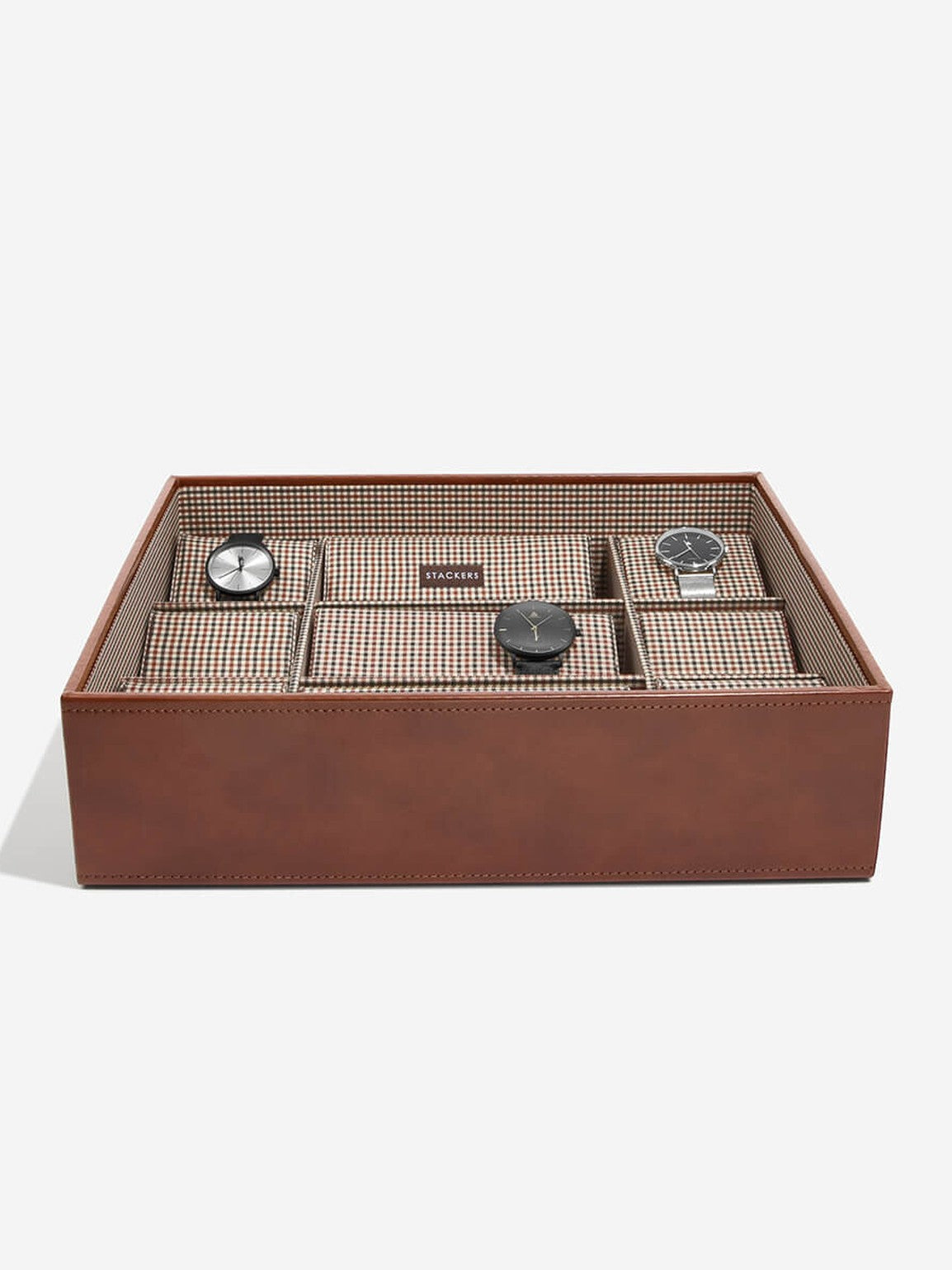 Stackers Fifteen Piece Watch Box Brown Checked