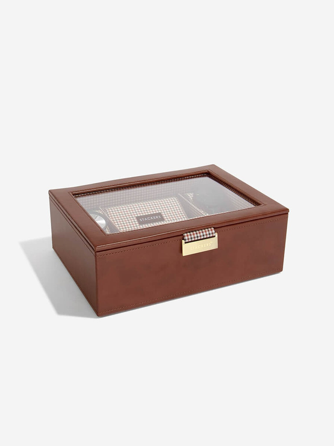 Couvercle Stackers pour boîte à montres 8 pièces marron à carreaux