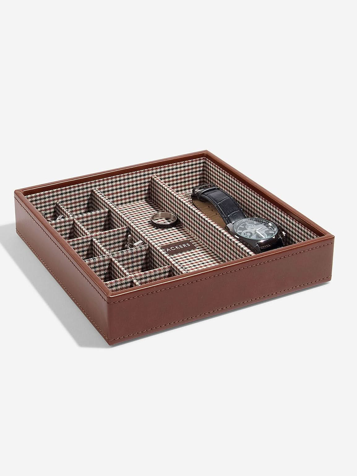 Stackers Horloge & Manchetknopenbox Bruin Geruit - Mystackers