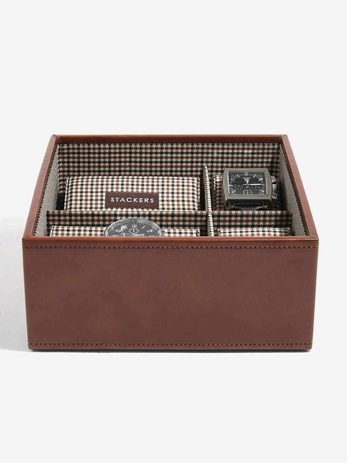 Stackers Zesdelige Horlogebox Bruin Geruit - Mystackers