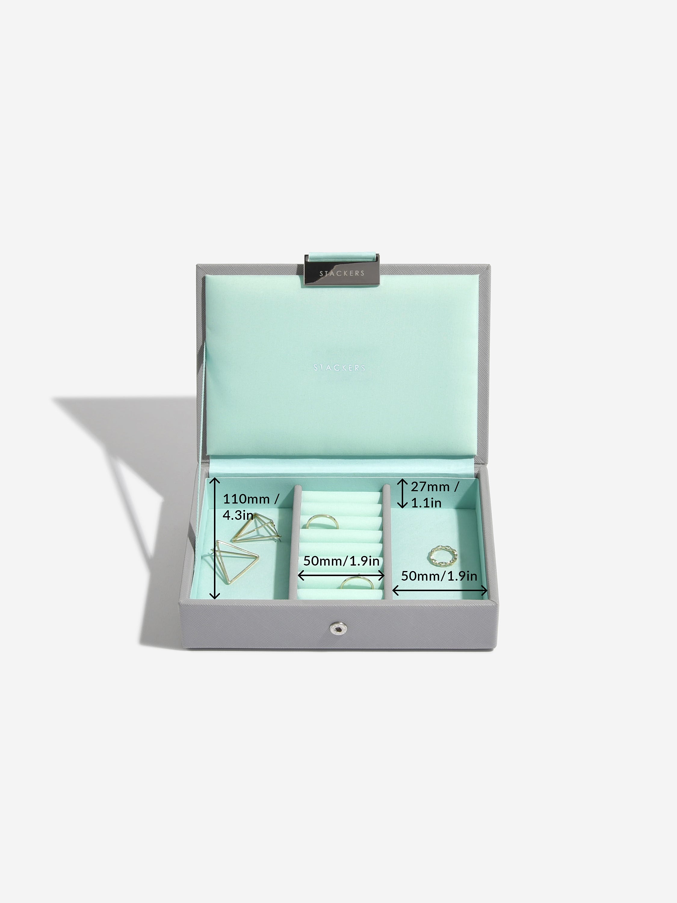 Stackers Lid for Mini Jewellery Box Grey & Mint