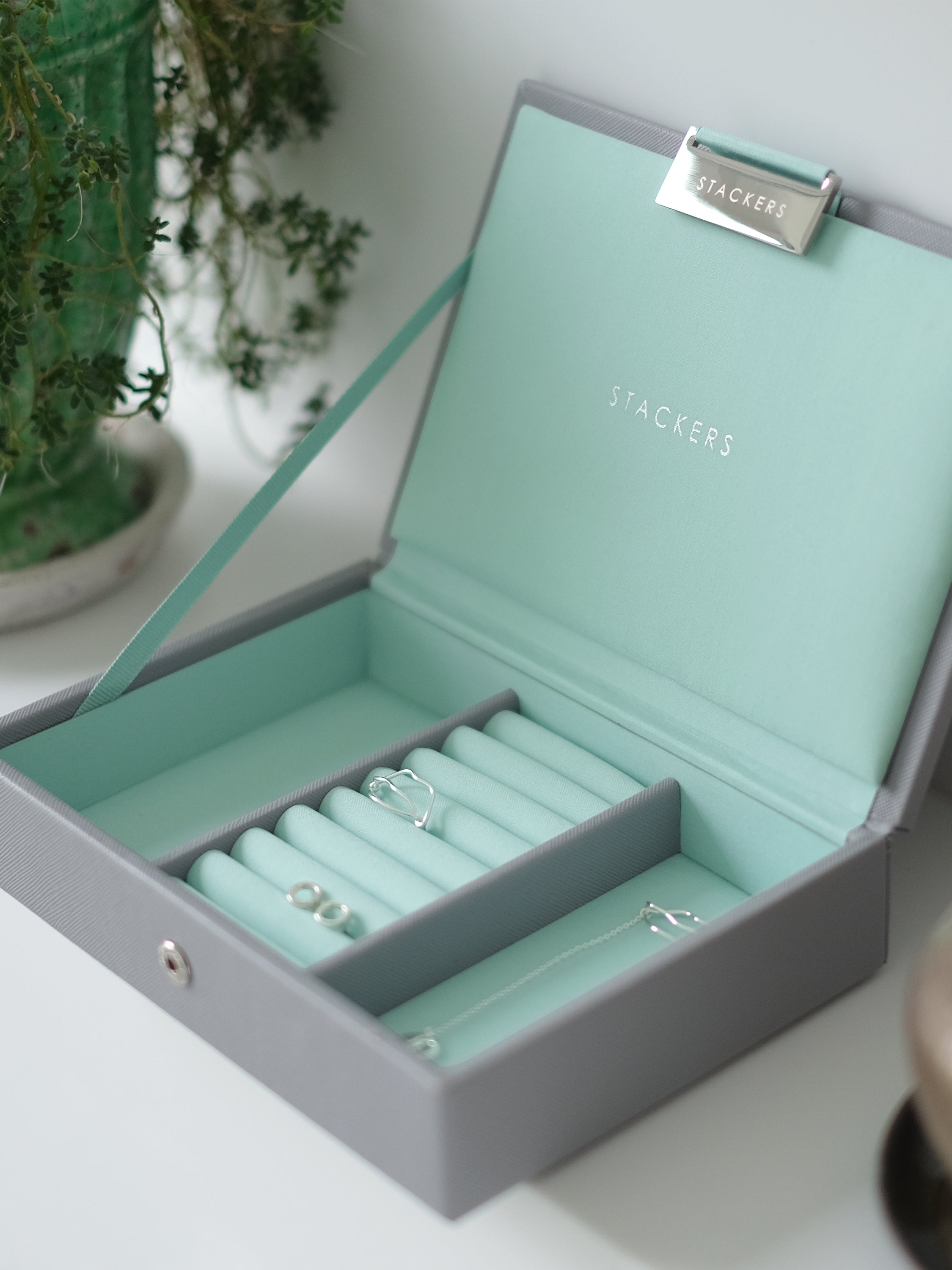 Stackers Lid for Mini Jewellery Box Grey & Mint