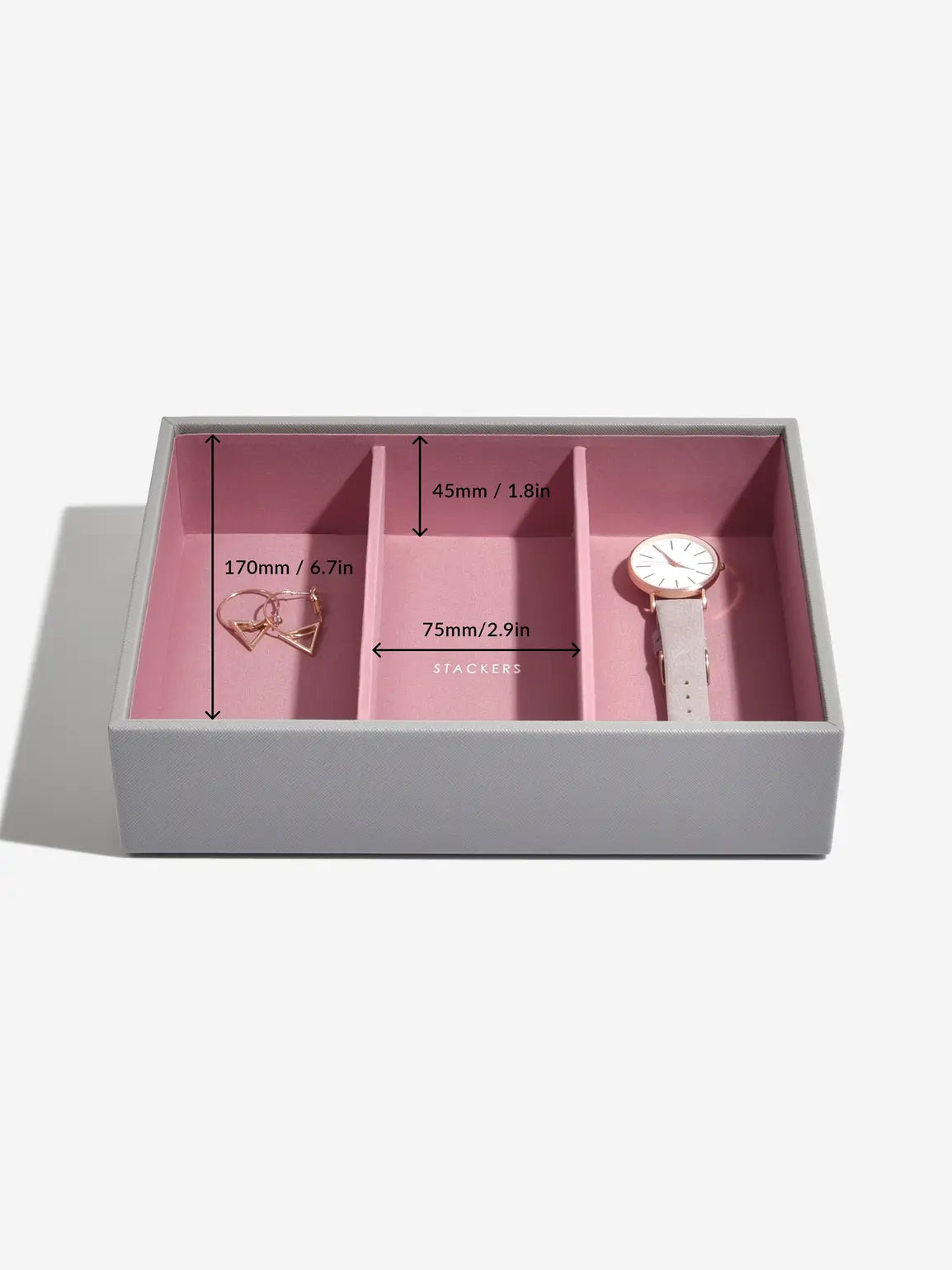 Stackers Horloge & Accessoirelaag voor Klassieke Juwelendoos Grijs & Roze