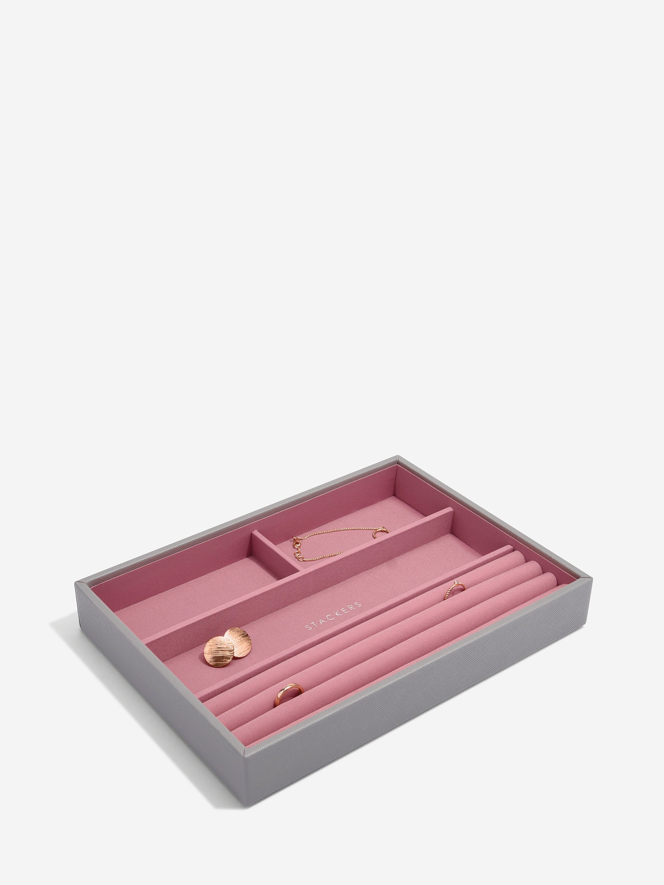Stackers Ring & Armbandenlaag voor Klassieke Juwelendoos Grijs & Roze - Mystackers