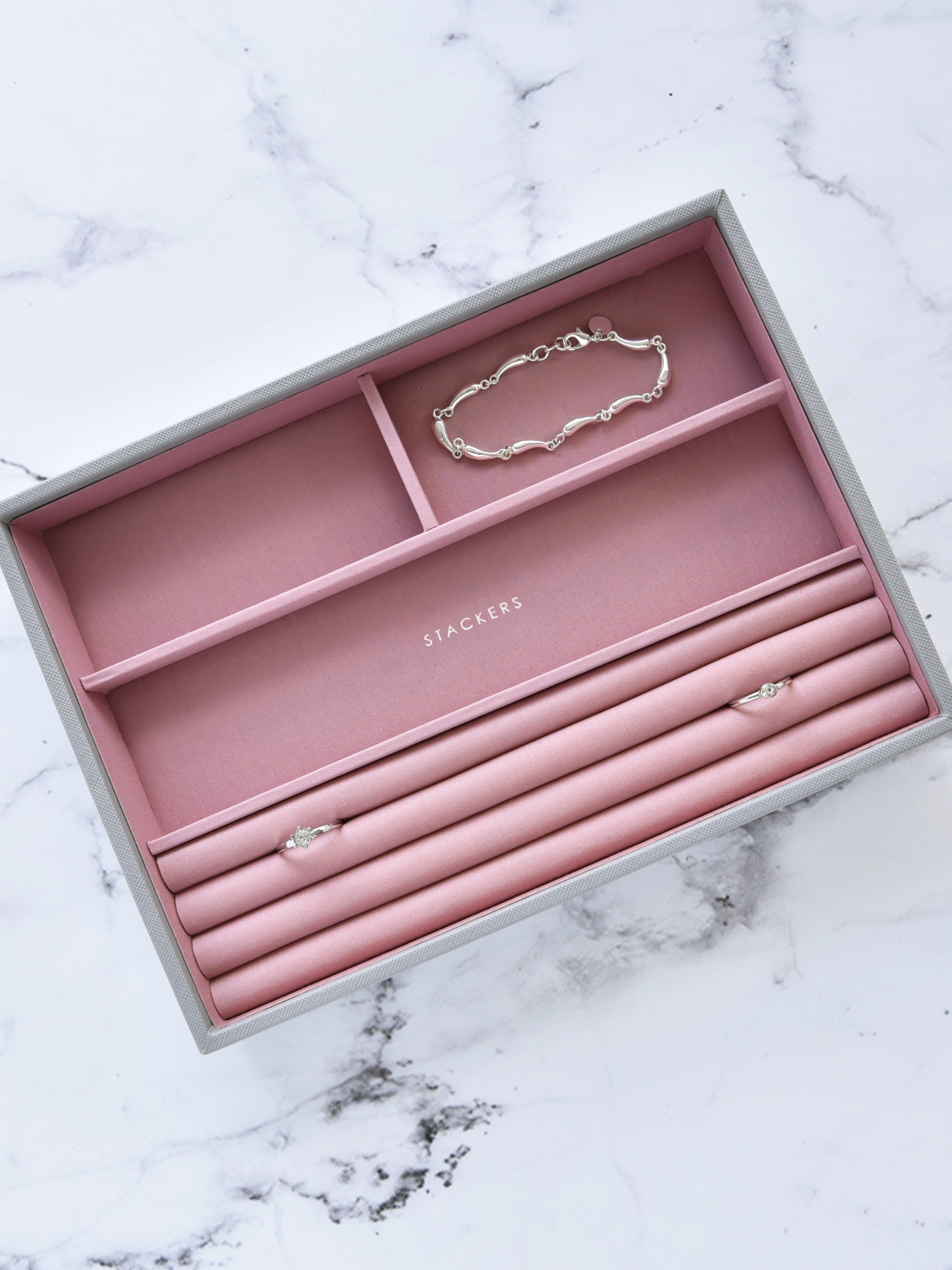 Stackers Compartiment pour bagues & bracelets pour boîte à bijoux classique Gris & Rose