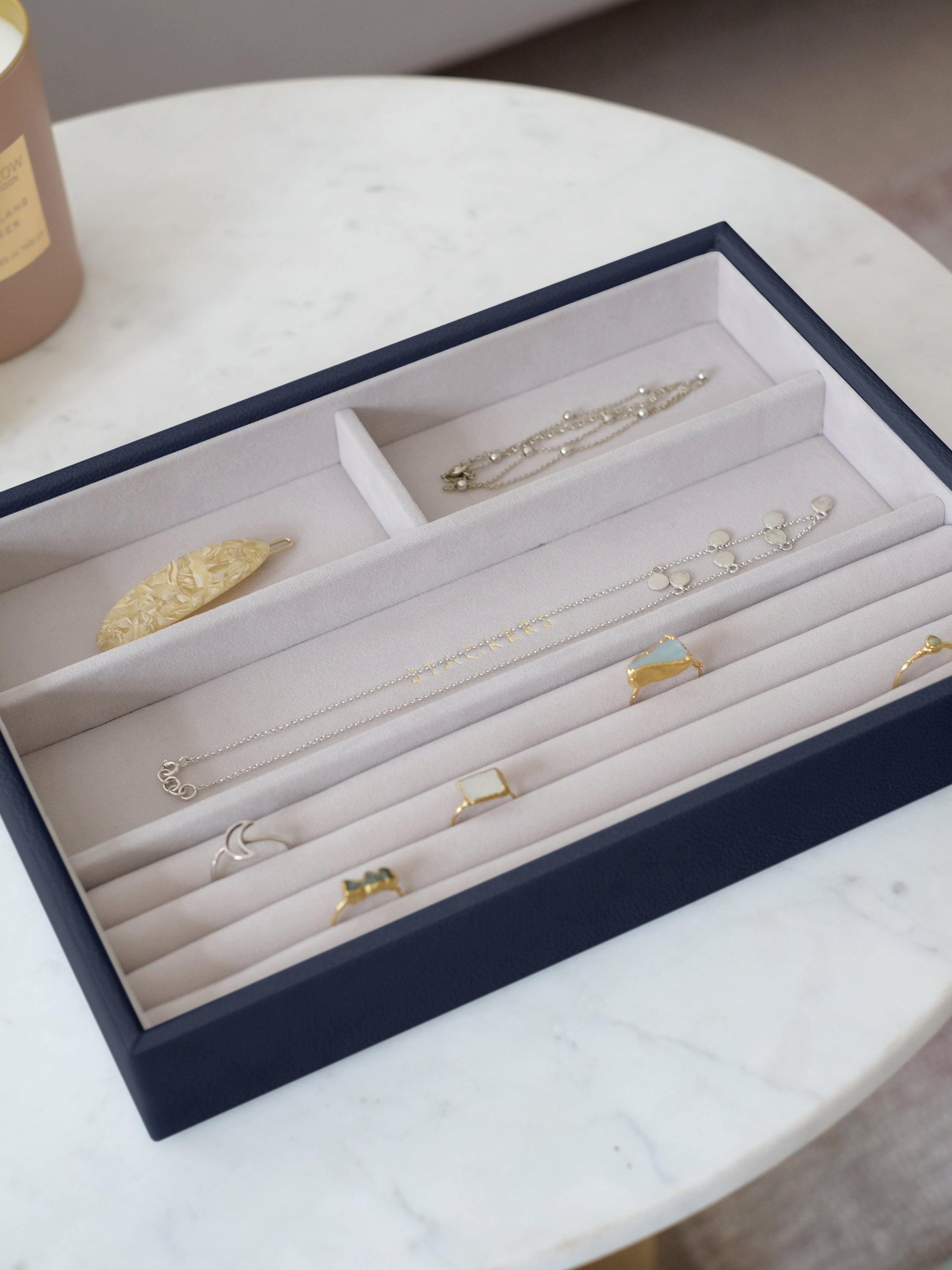 Stackers Ring & Armbandenlaag voor Klassieke Juwelendoos Marineblauw