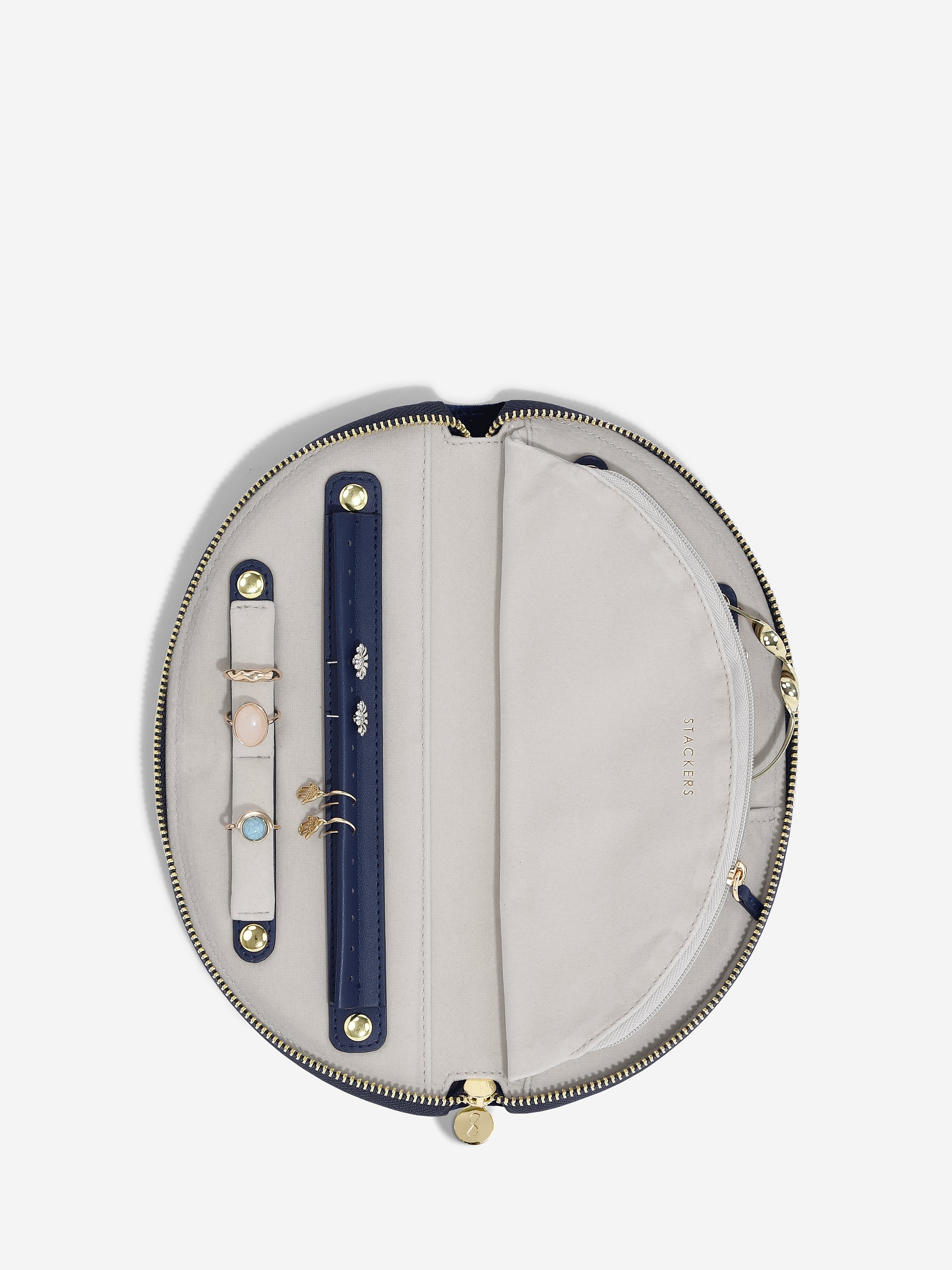 Stackers Halve Maan Jewellery Roll Marineblauw Fluweel